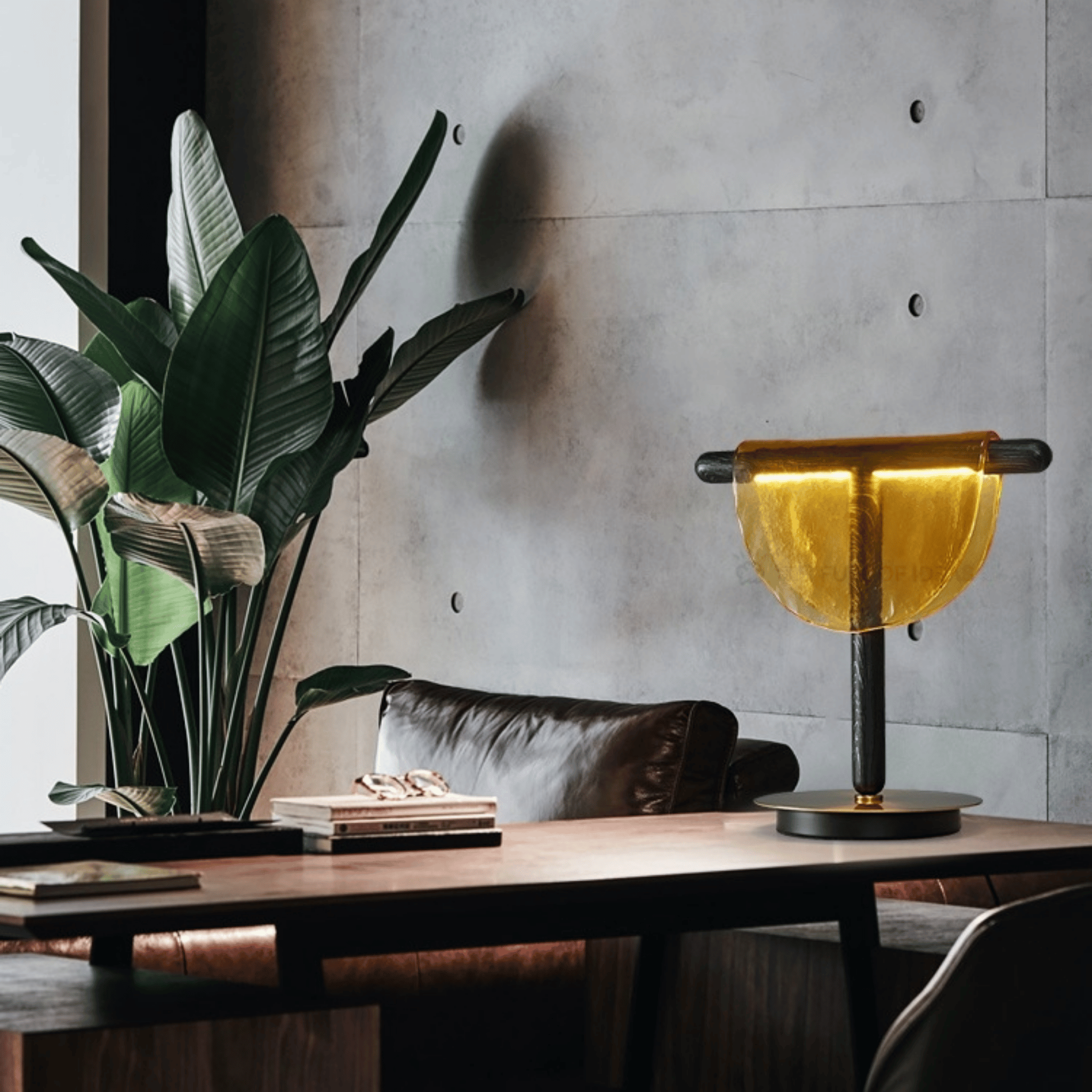 Amber Glass Half-Moon Table Lamp Touch LED Light, Natural light, Lamps, Ambra Sculptural