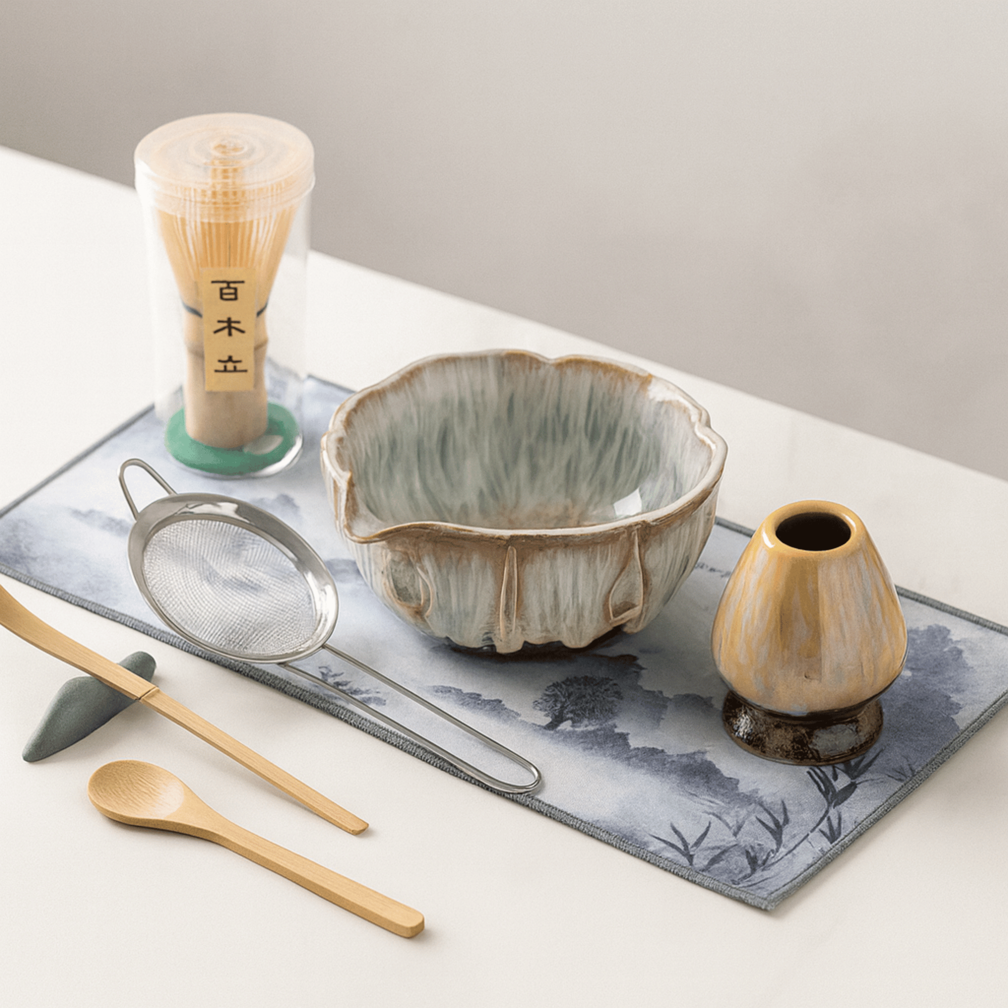 Blomva 8-Piece Ceramic Matcha Tea Set for Ritual, Glazed Beige, Sets, Kiln-Glazed Handcrafted Ceremony