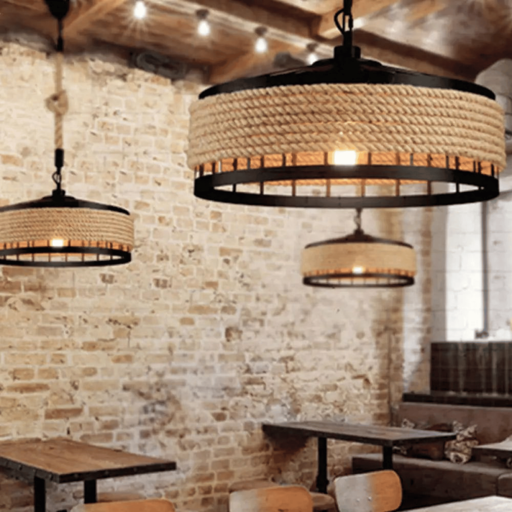 Rustic Handwoven Hemp Pendant Light for Any Room, Ceiling Fixtures, Fletta Rope