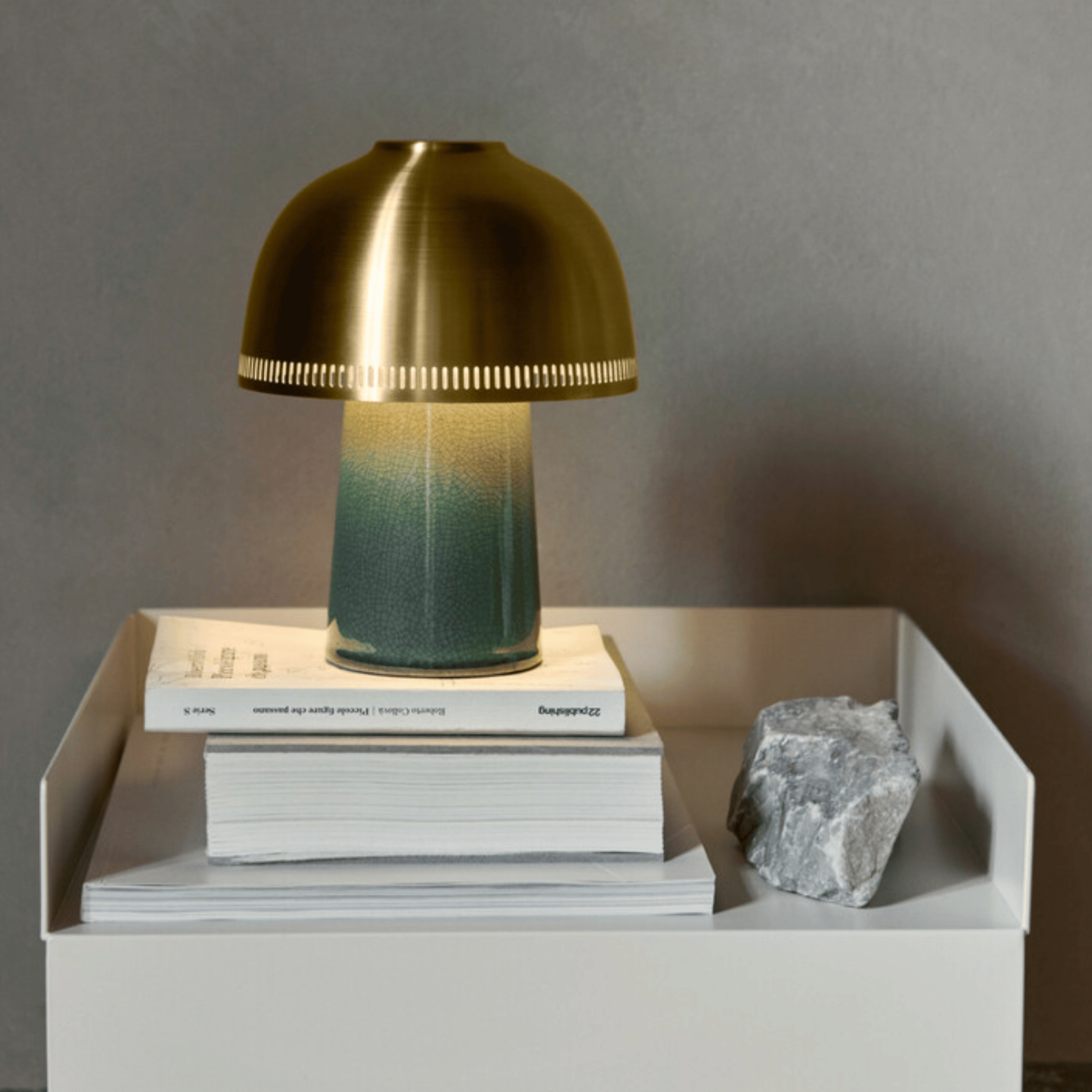 Rechargeable Ceramic Table Lamp with Touch Dimmer, Gray, Lamps, Glödra Cordless