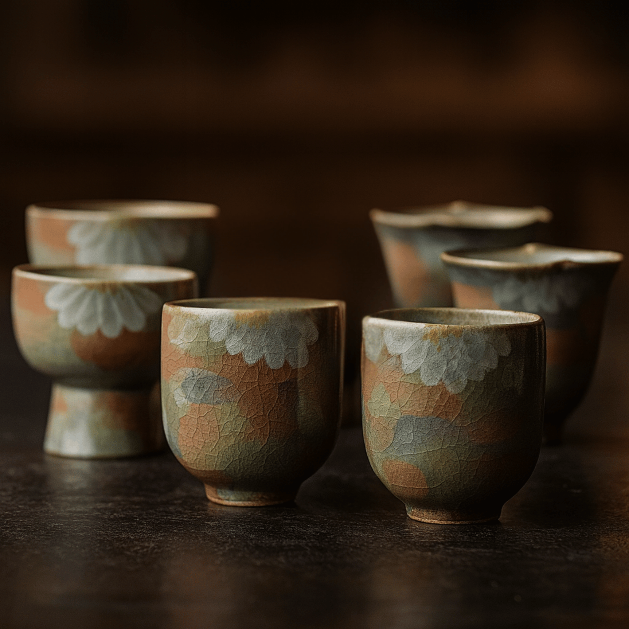 Glödra Artisan Ceramic Teacup Set for Tea Rituals, Ritual Mix – Curated Balance, Drinkware Sets, Hand-Painted Wabi-Sabi