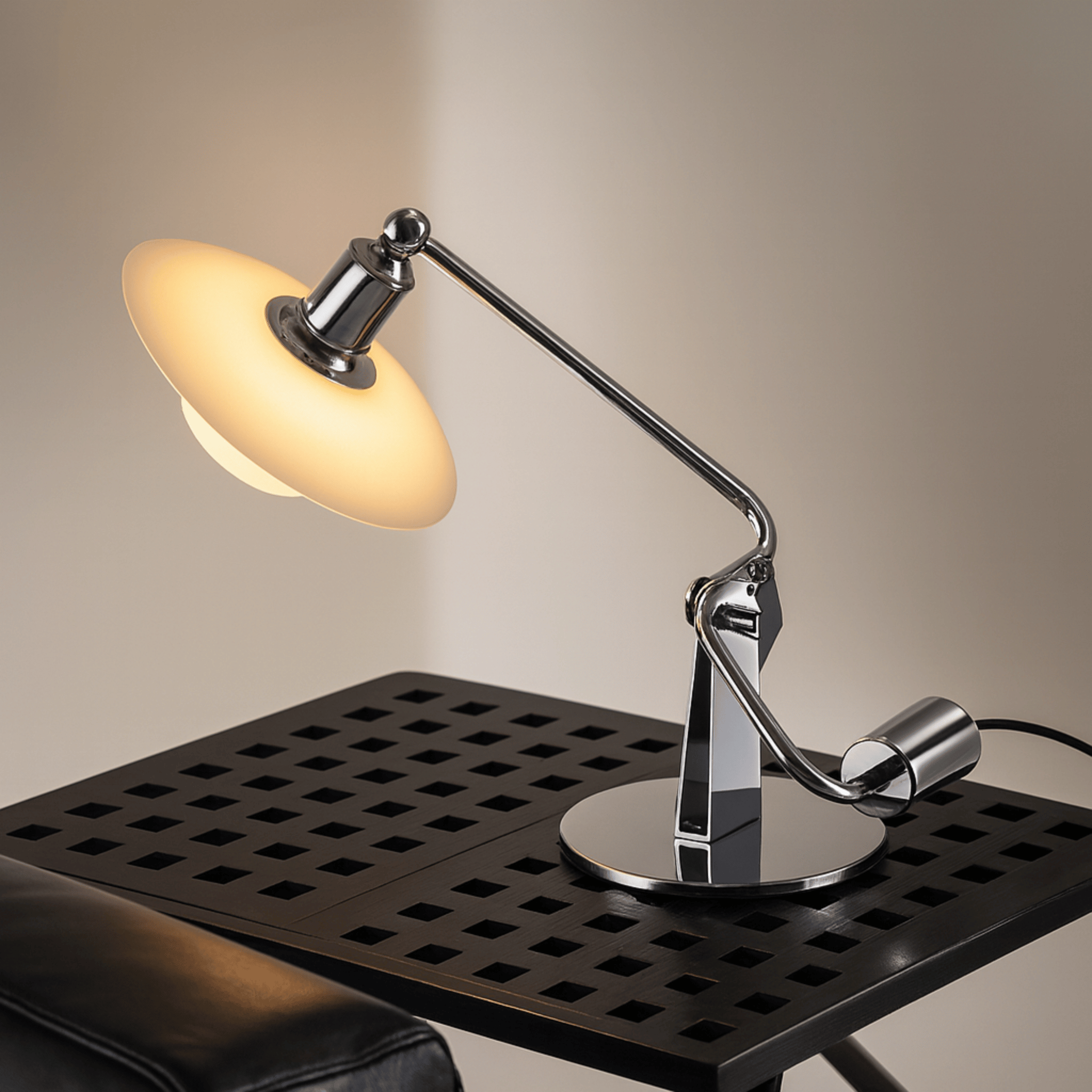 Glödva Chrome Table Lamp – Mid-Century Scandinavian, Lamps, Vintage Frosted Glass