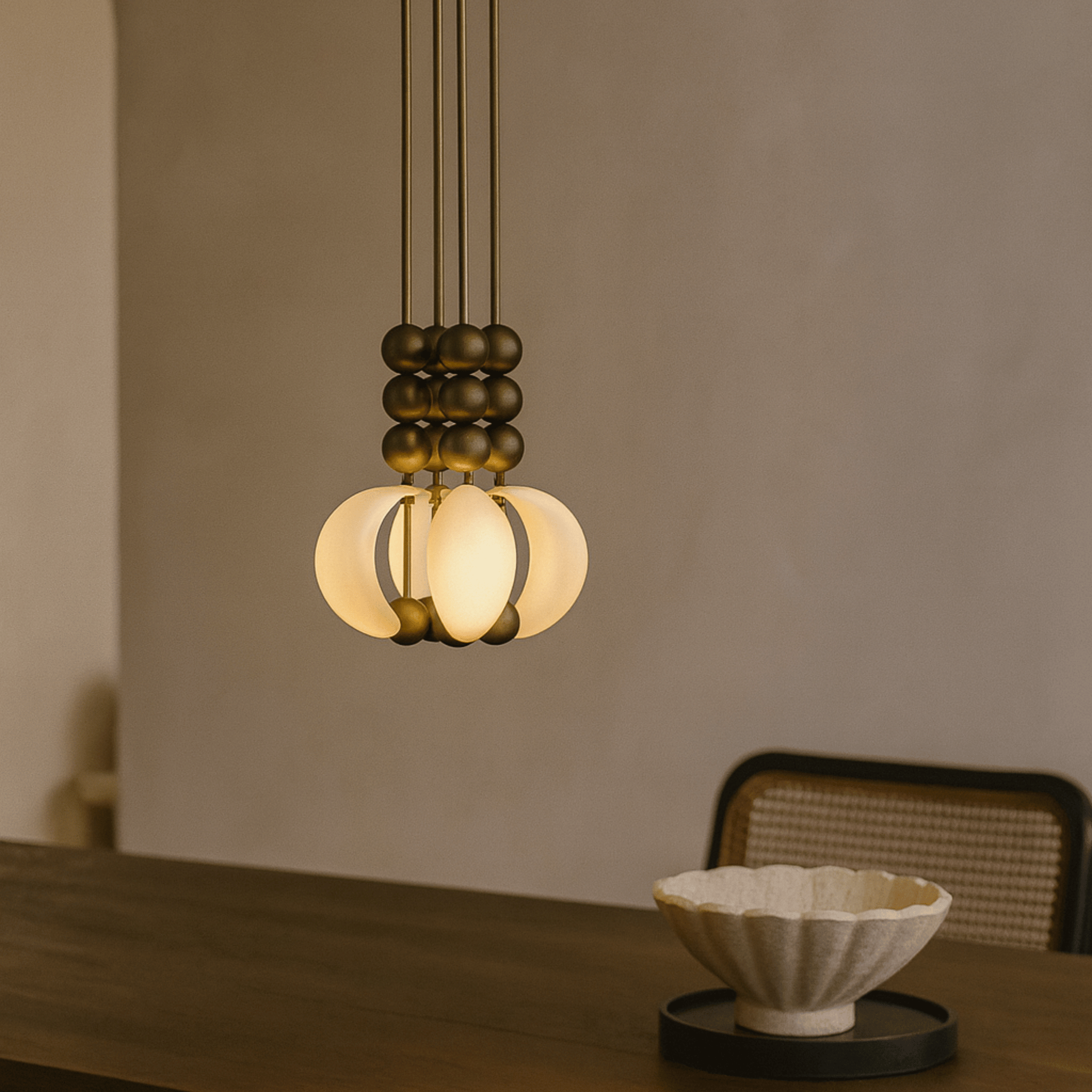 Gold Chrome LED Luxury Hanging Pendant Light Skonne, Brown chandelier / Natural, Ceiling Fixtures, Glödvik Polished