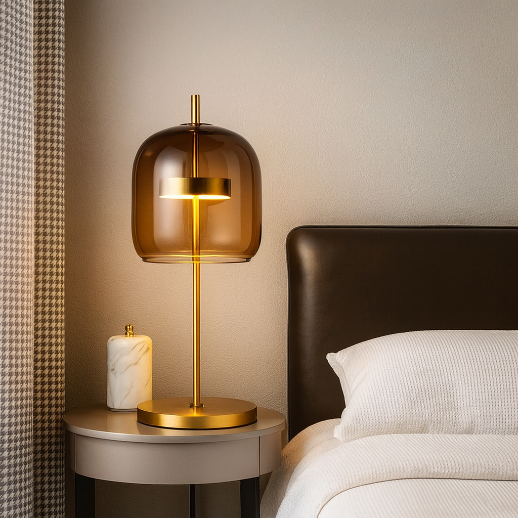 Nordic Stained Glass Table Lamp with Gold Base, Lamps, Glora