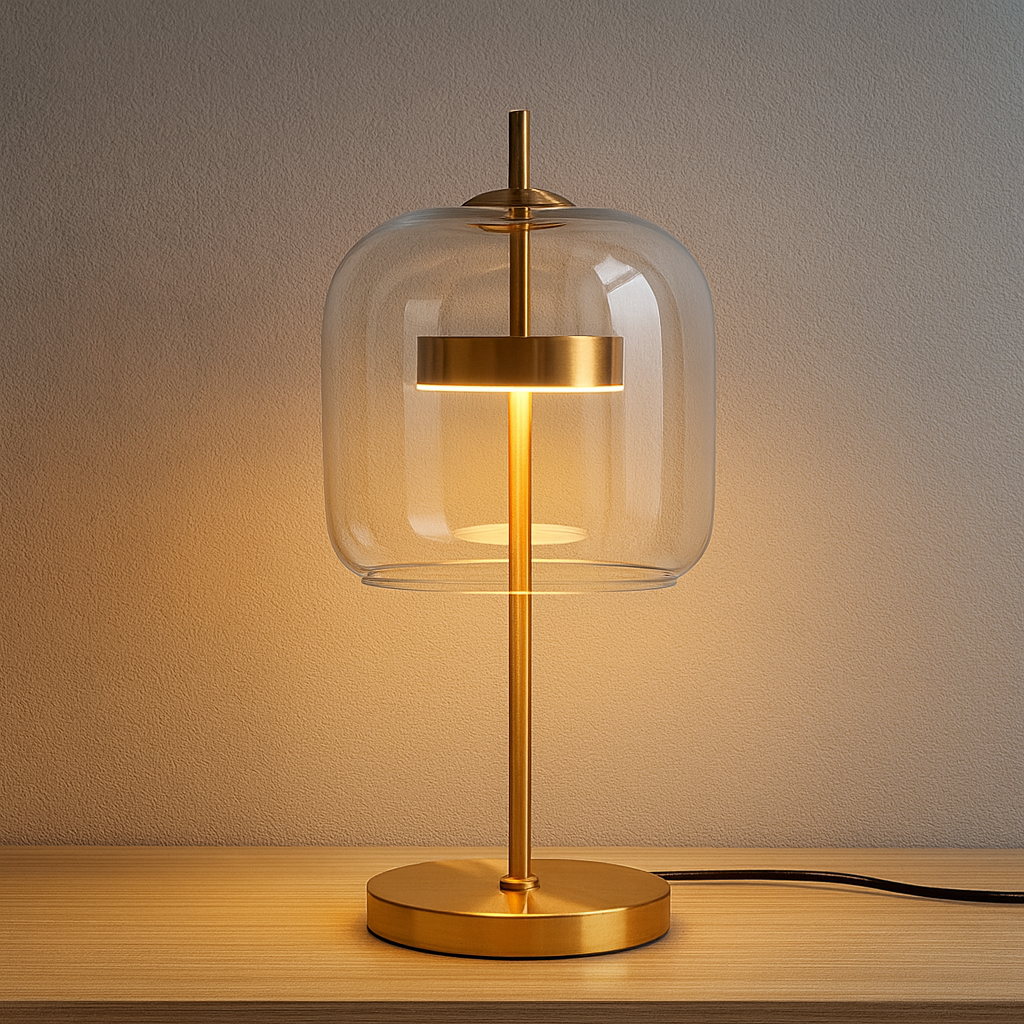 Nordic Stained Glass Table Lamp with Gold Base, Transparent / Cold white, Lamps, Glora