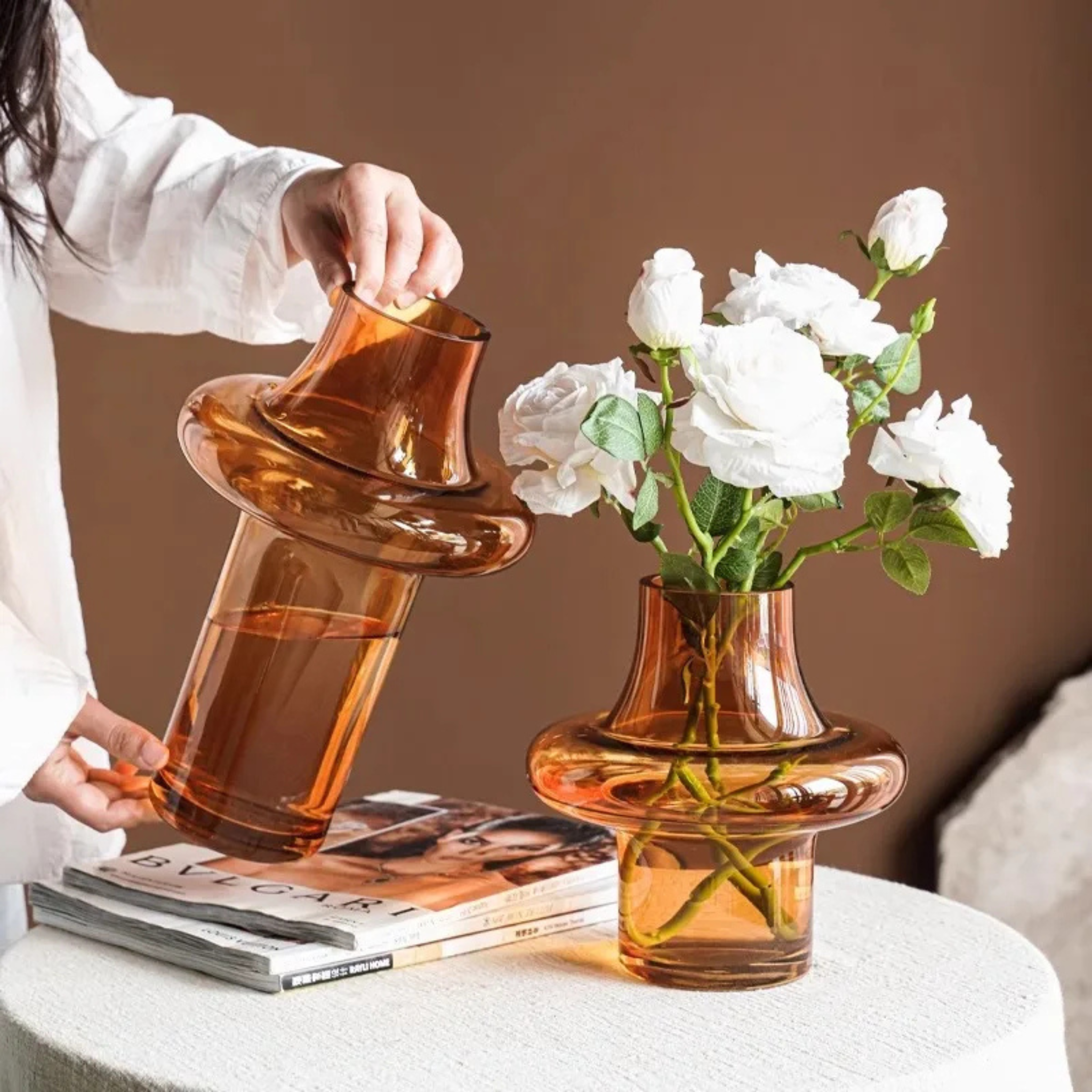 Glovik Amber Geometric Glass Vase for Modern Decor, Vases, Sculptural