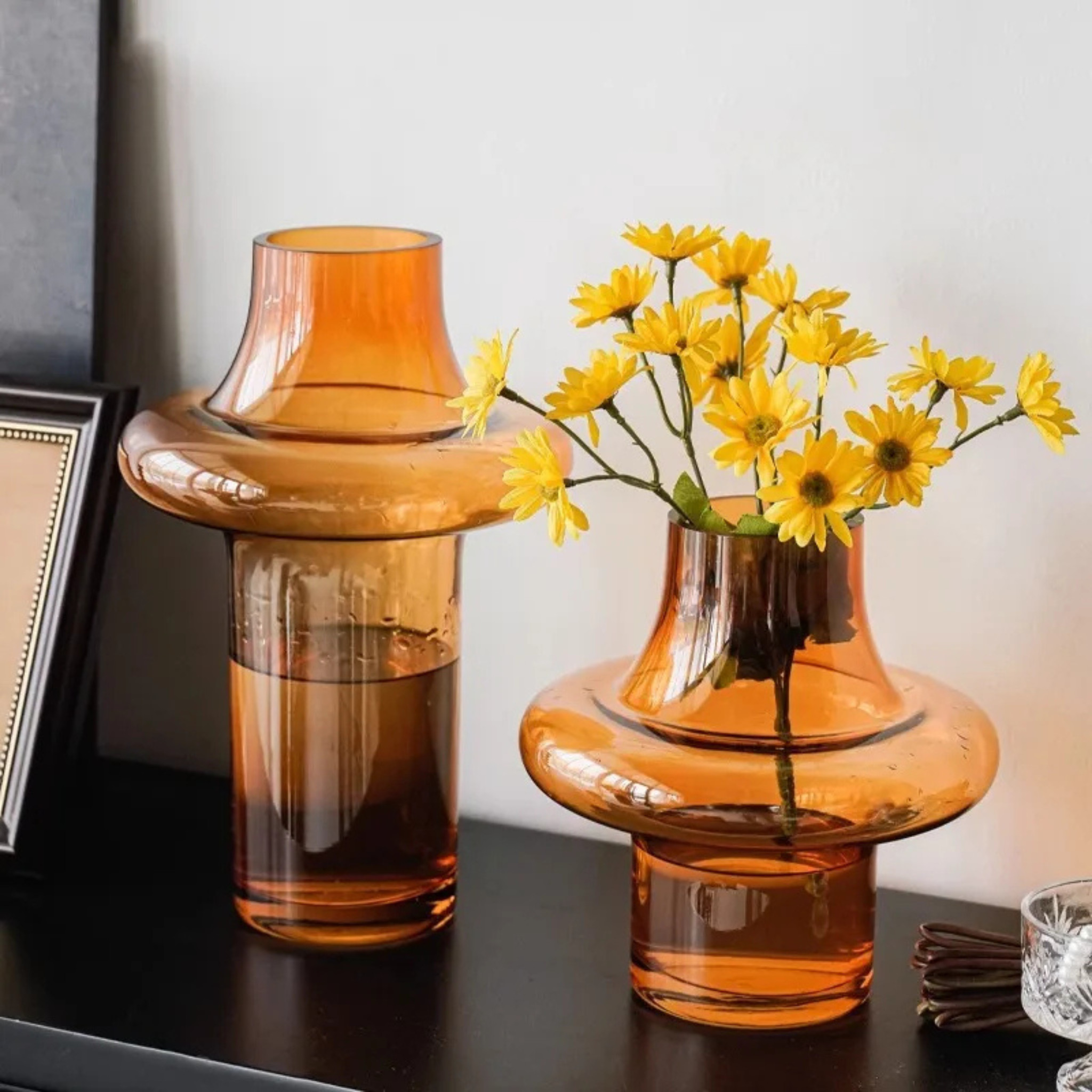 Glovik Amber Geometric Glass Vase for Modern Decor, Vases, Sculptural