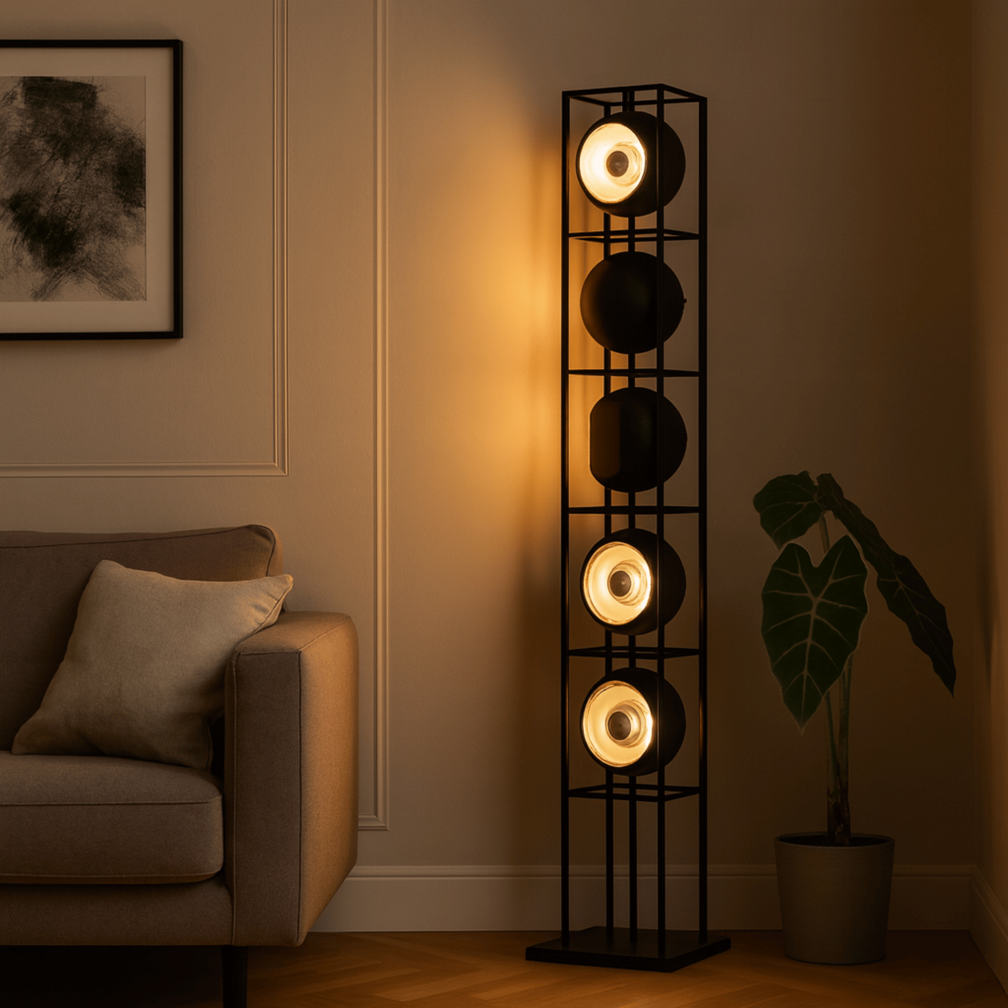 Grindlys Geometric Bauhaus Floor Lamp Chrome Black, Lamps, in Polished Metal