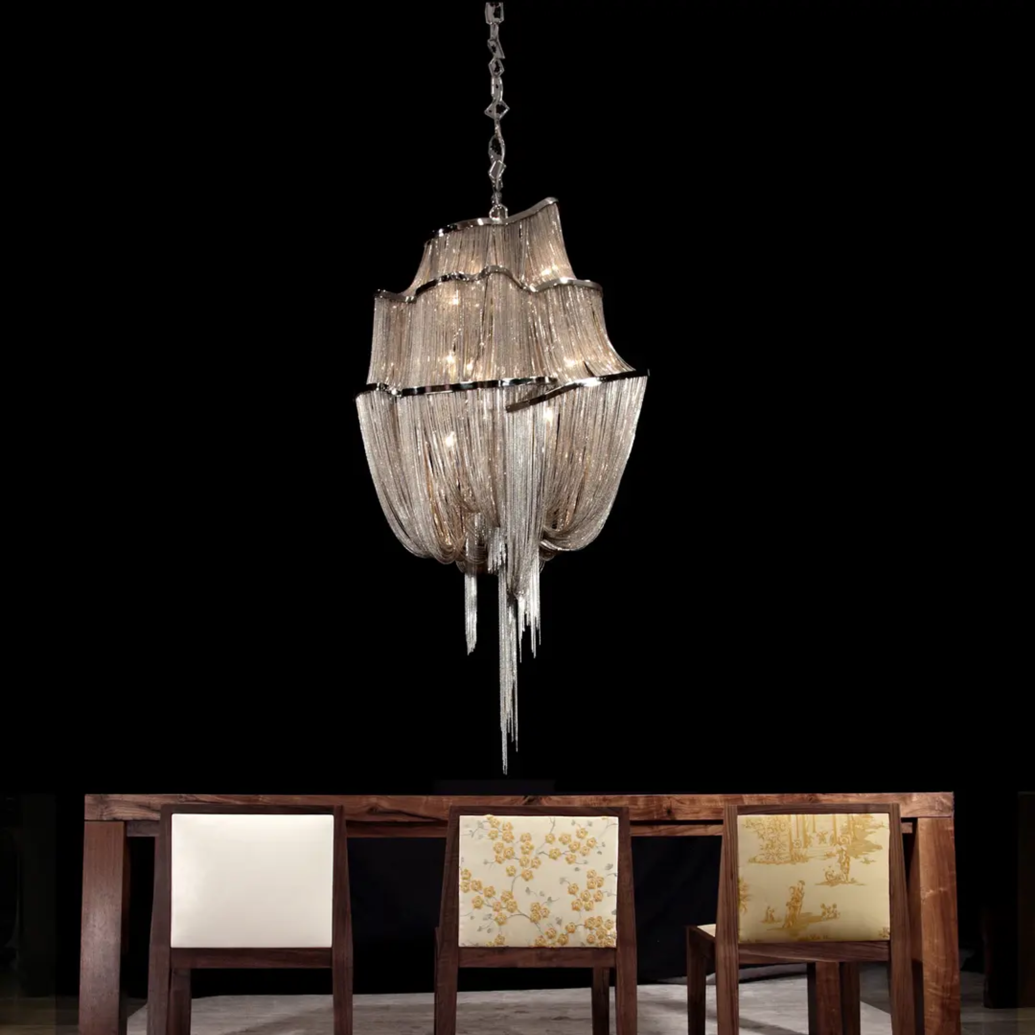 Kjedel Retro Tiered Chain Chandelier Silver Skonne, Medium, Chandeliers, European 3-Tier