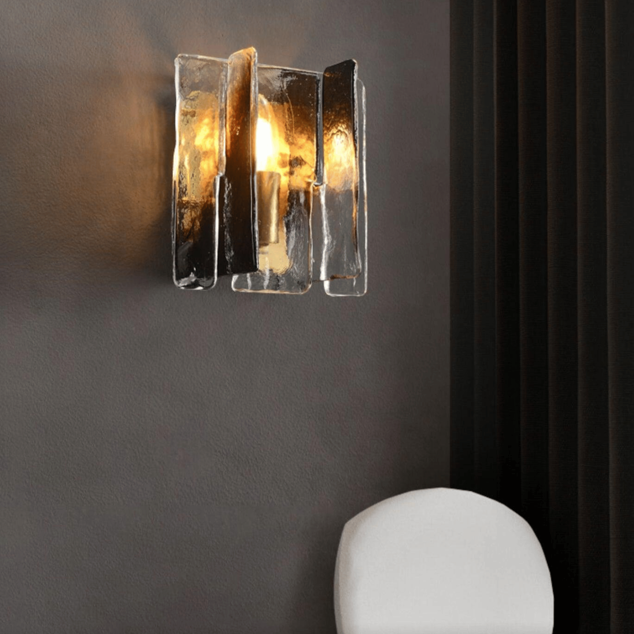 Retro French Glass Wall Lamp - Vintage Copper Sconce, Light Fixtures, Korveld Stained