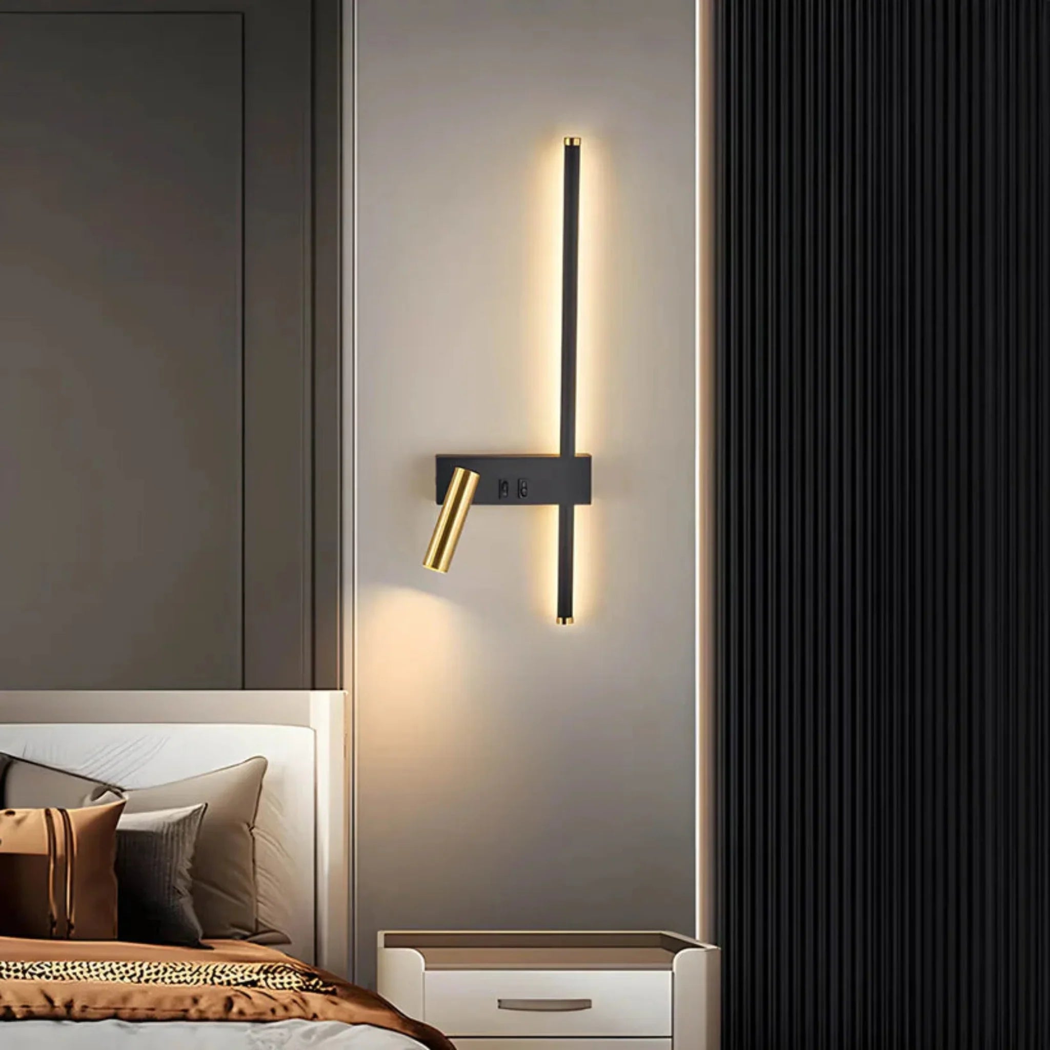 Kveld Scandinavian Iron Wall Sconce Warm LED Light, Right, Fixtures, Minimalist Nordic