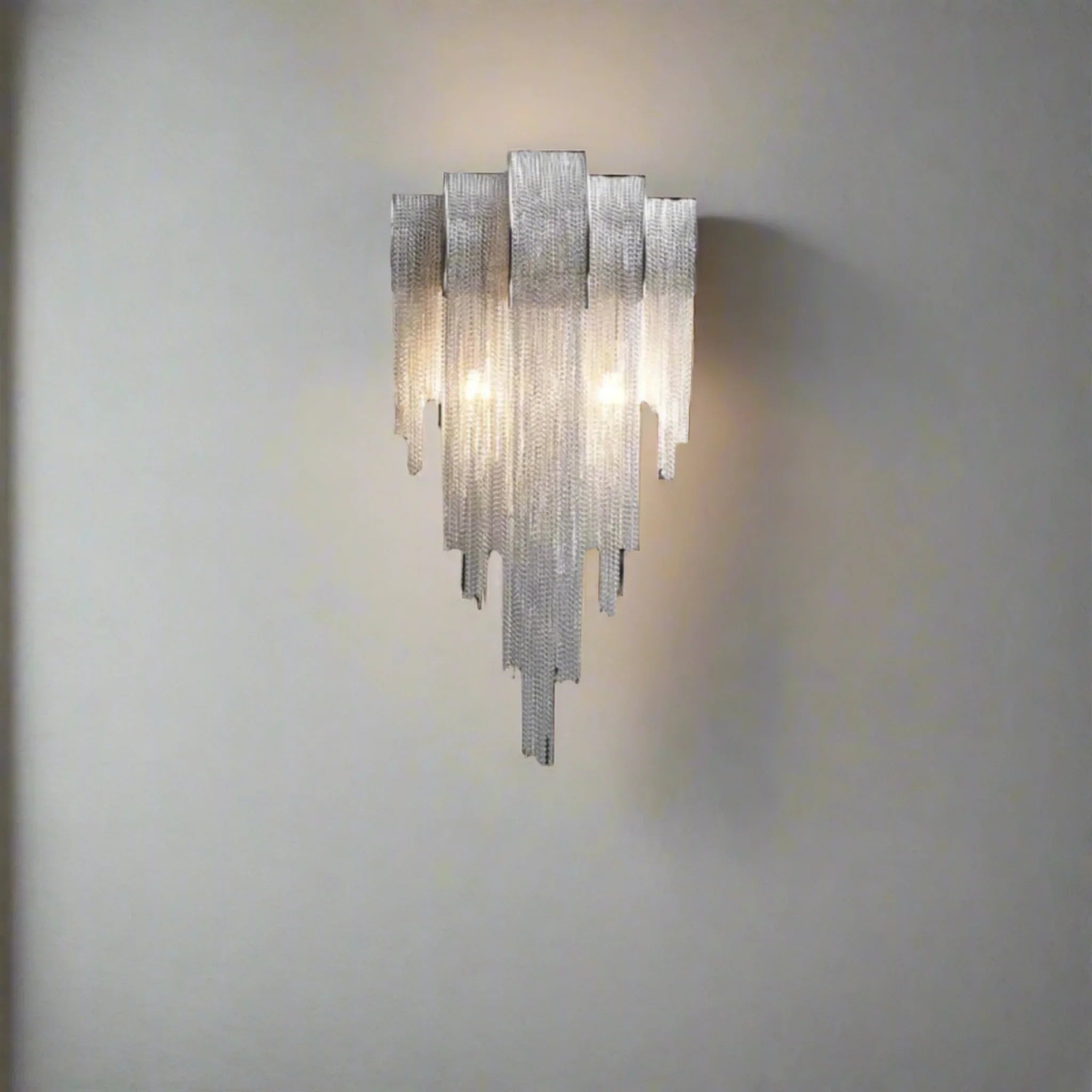 Lenka Luxury Chrome Chain Tassel Wall Sconce, Light Fixtures, for Modern Homes