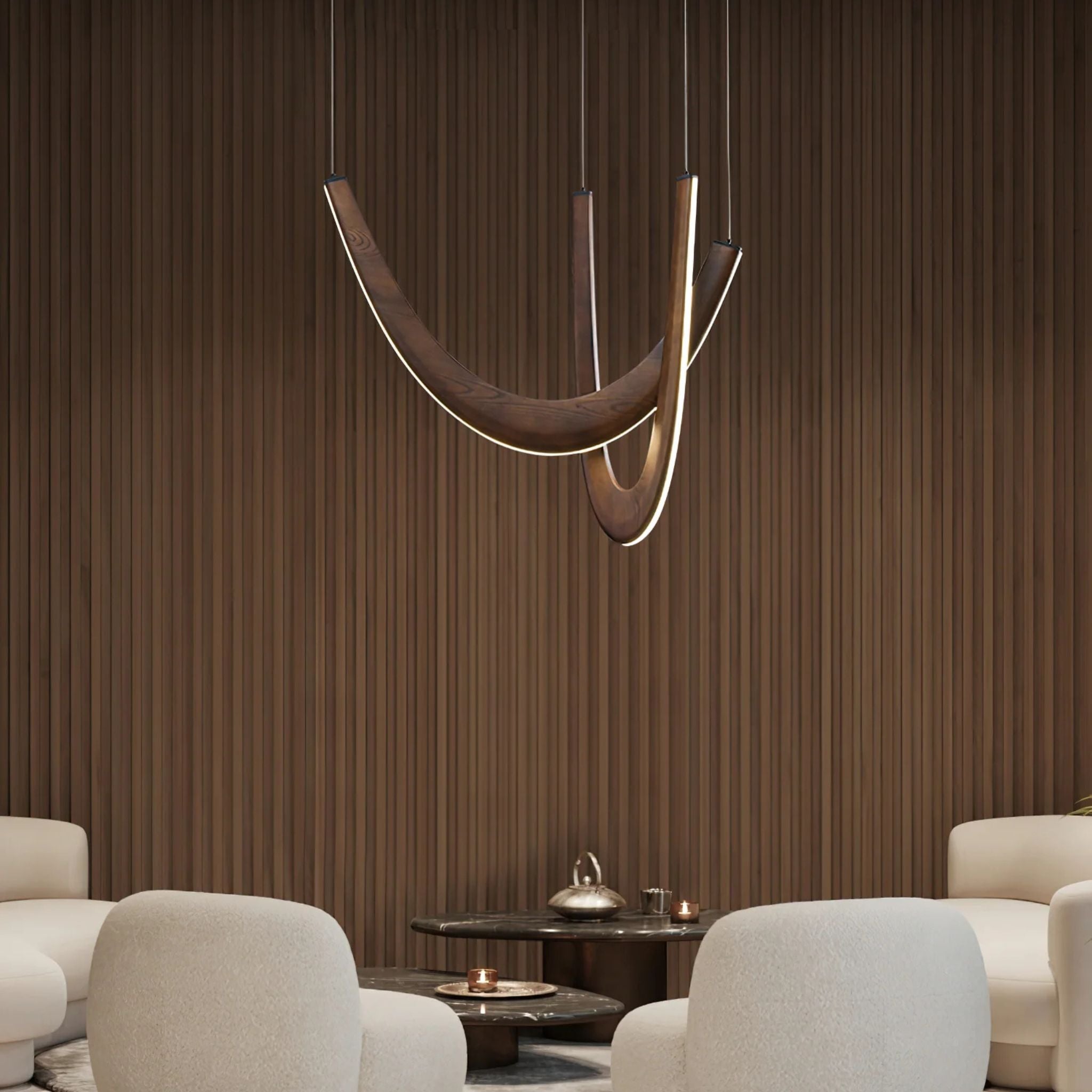 Lybue Wooden LED Pendant Light - U-Shape Nordic Design, Ceiling Fixtures, Solid Wood Dimmable