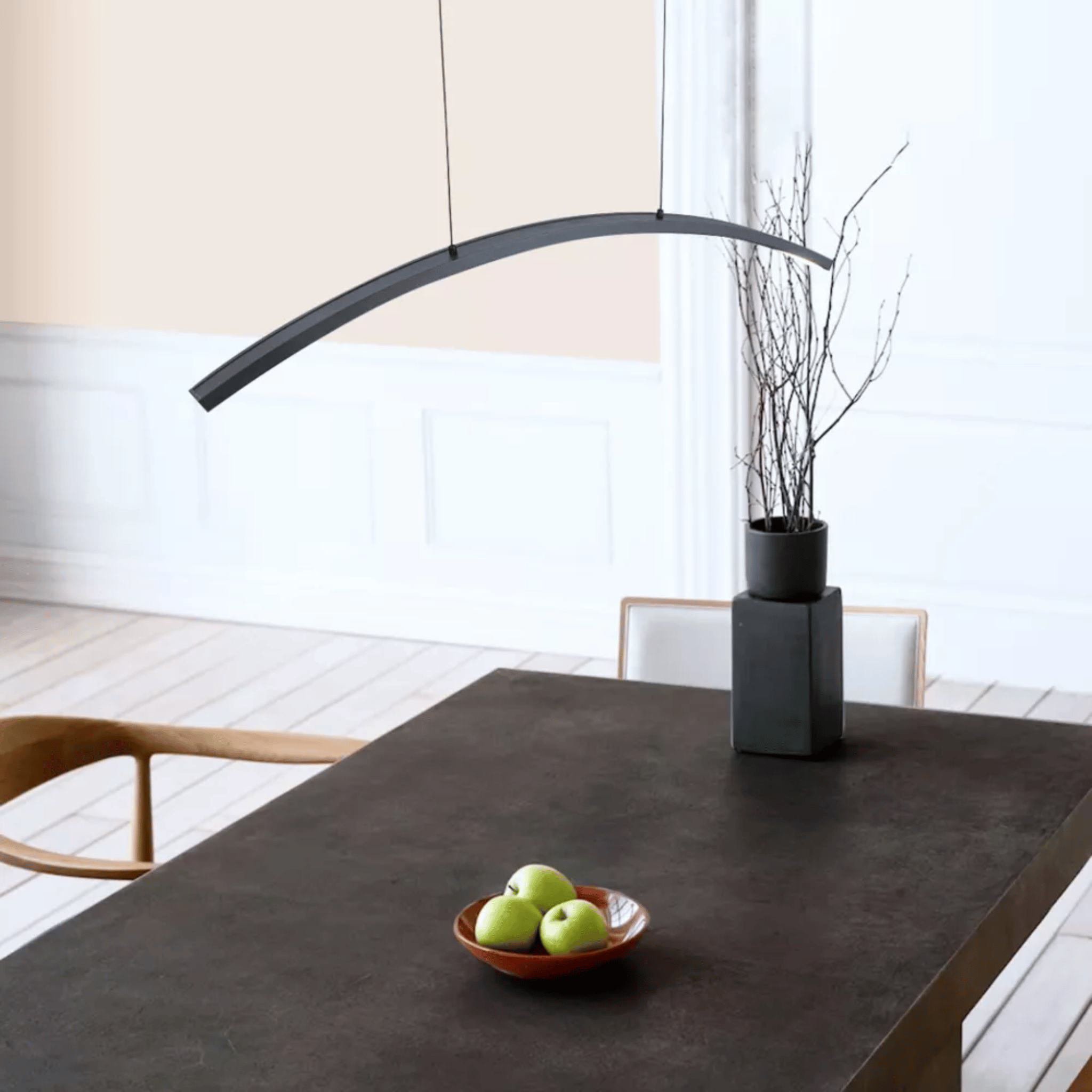 Curved Arc LED Chandelier – Nordic Pendant Lights, Ceiling Light Fixtures, Lysbu in Black