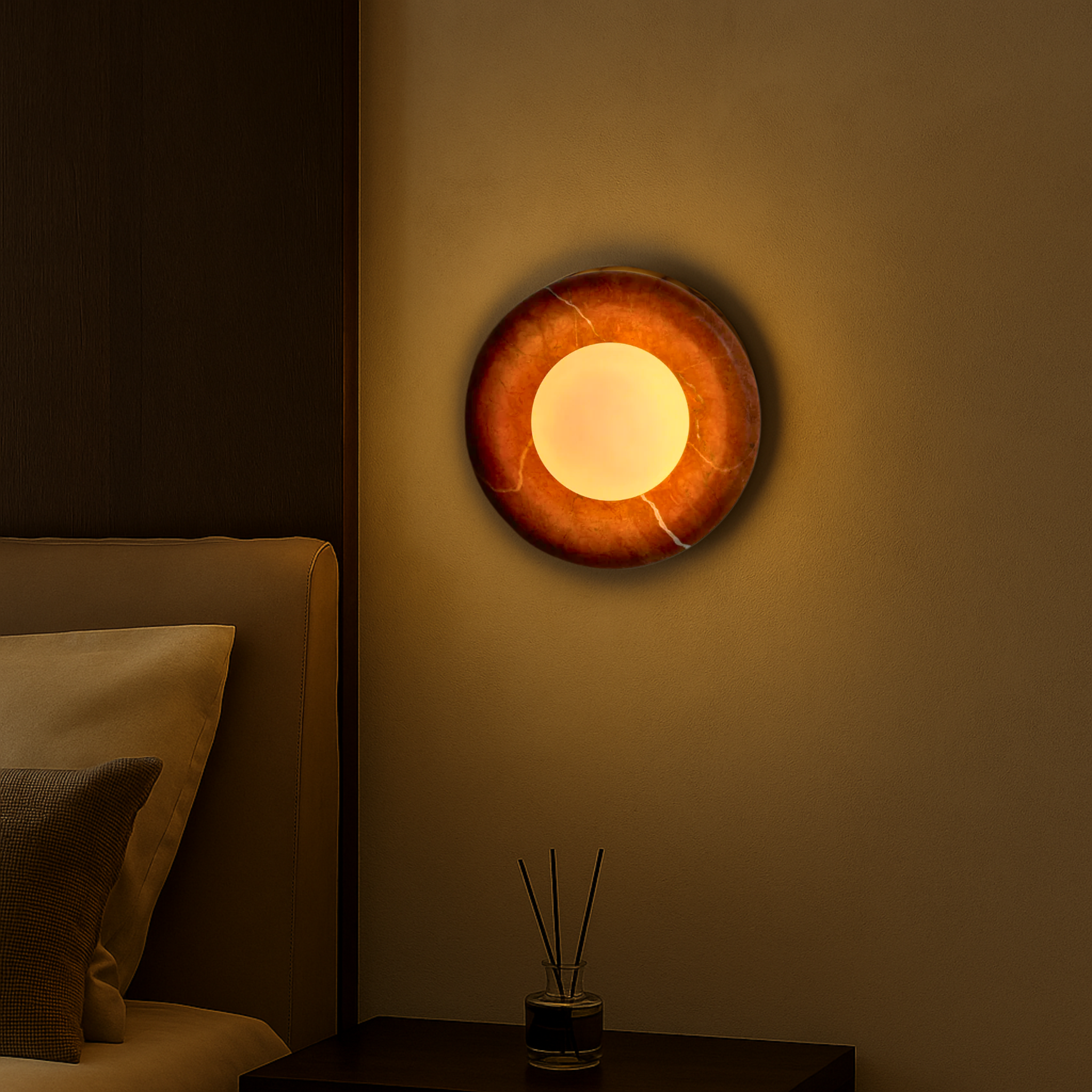 Red Natural Marble Wall Sconce Luxury Bedroom Light, Fixtures, Marvei Modern