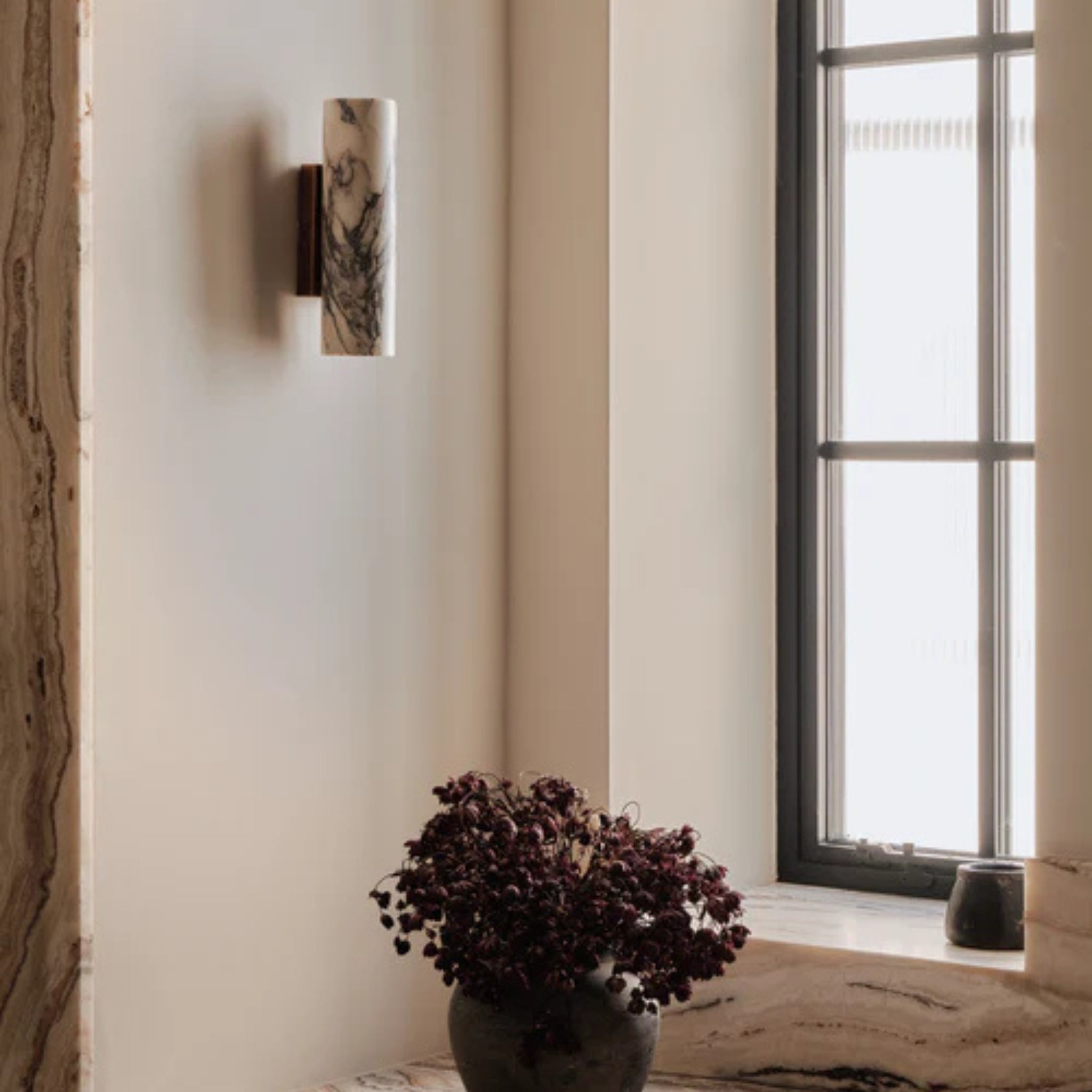 Sculptural Marble Wall Lamp Dual LED for Luxury Homes, Light Fixtures, Marveld Natural Sconce
