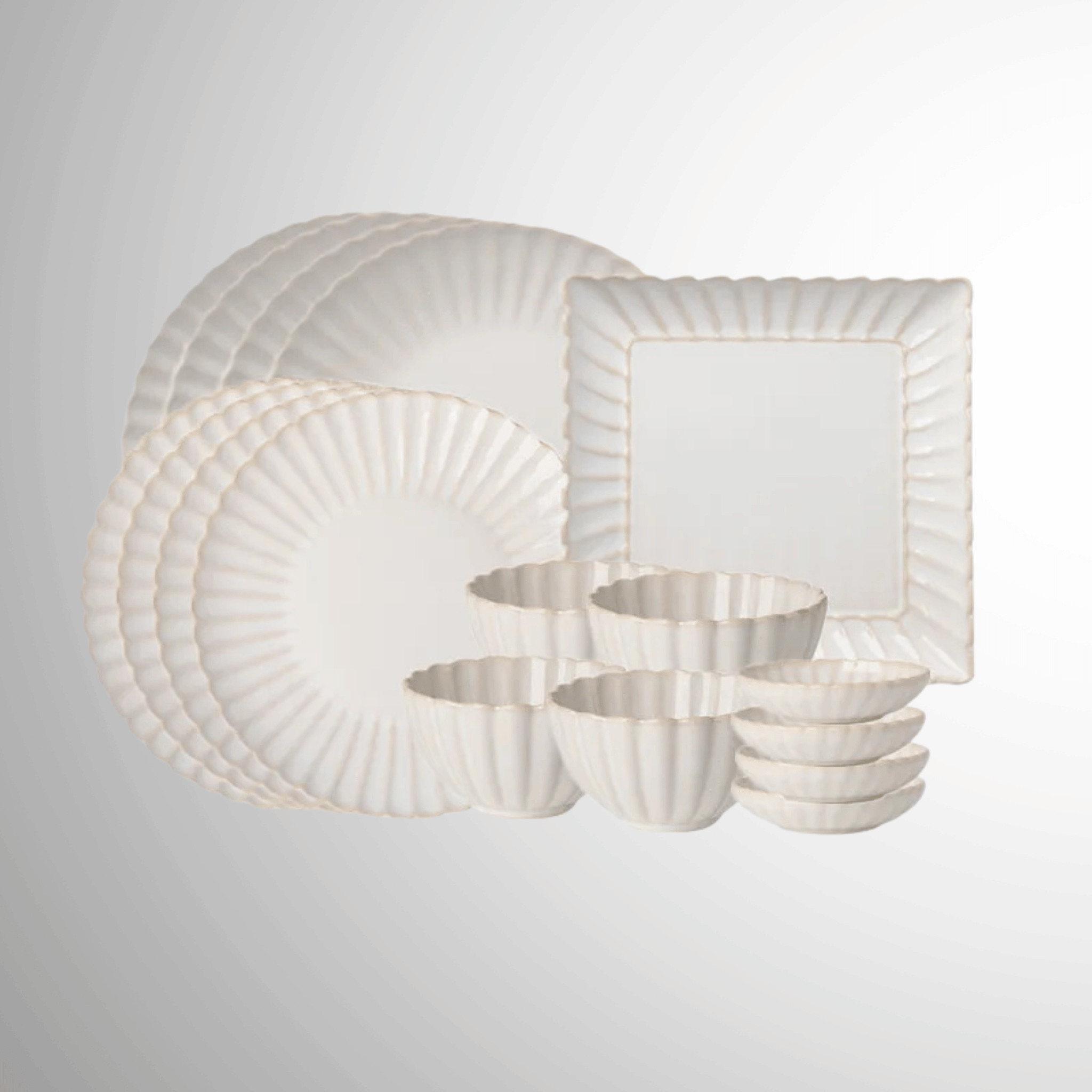 Blomra Fluted Ceramic Dinnerware Set - 4 to 8 pcs, Sets, Nordic Matte Glaze Finish