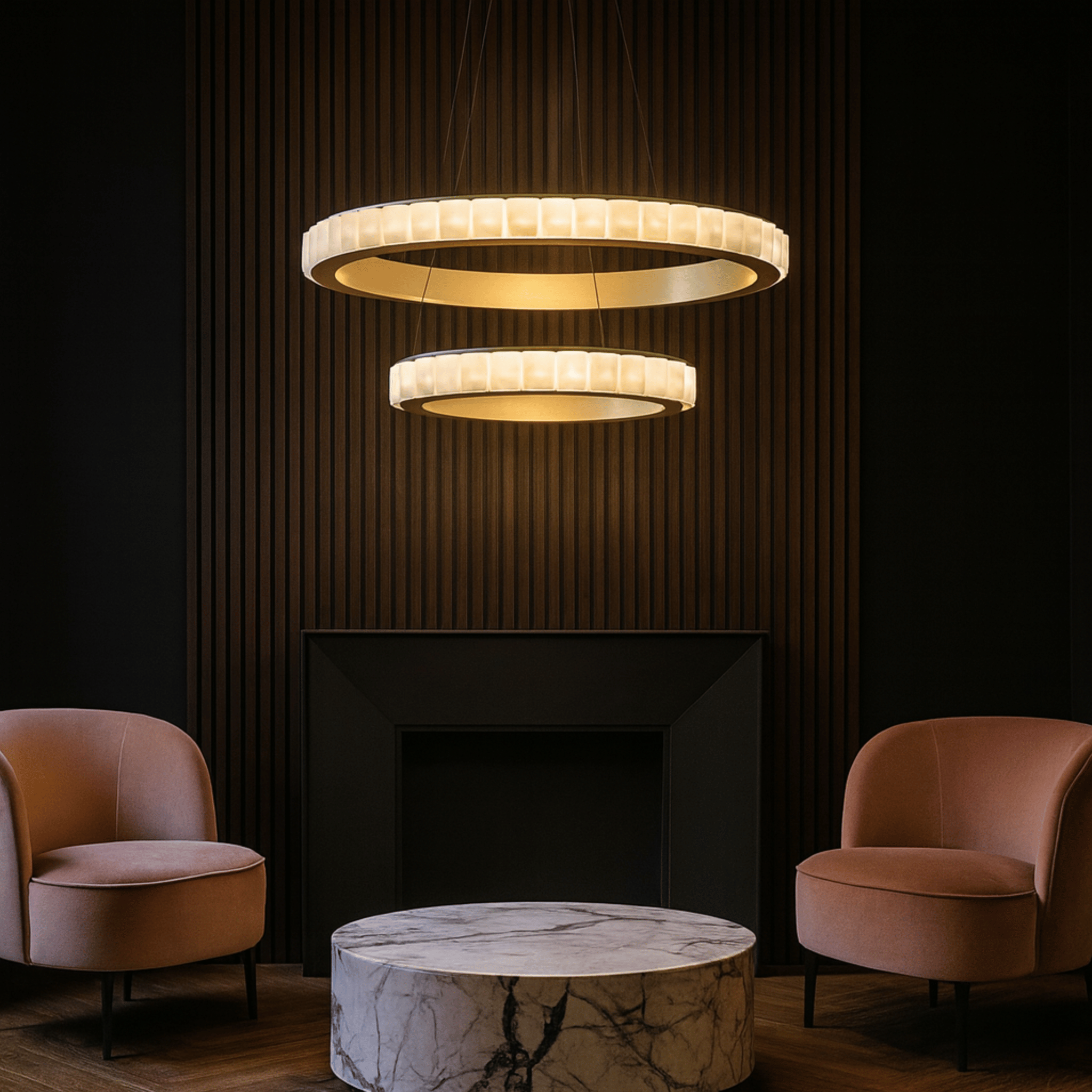 Ringve Marble Dual Ring Pendant Light for Dining Room, Ceiling Fixtures, White LED