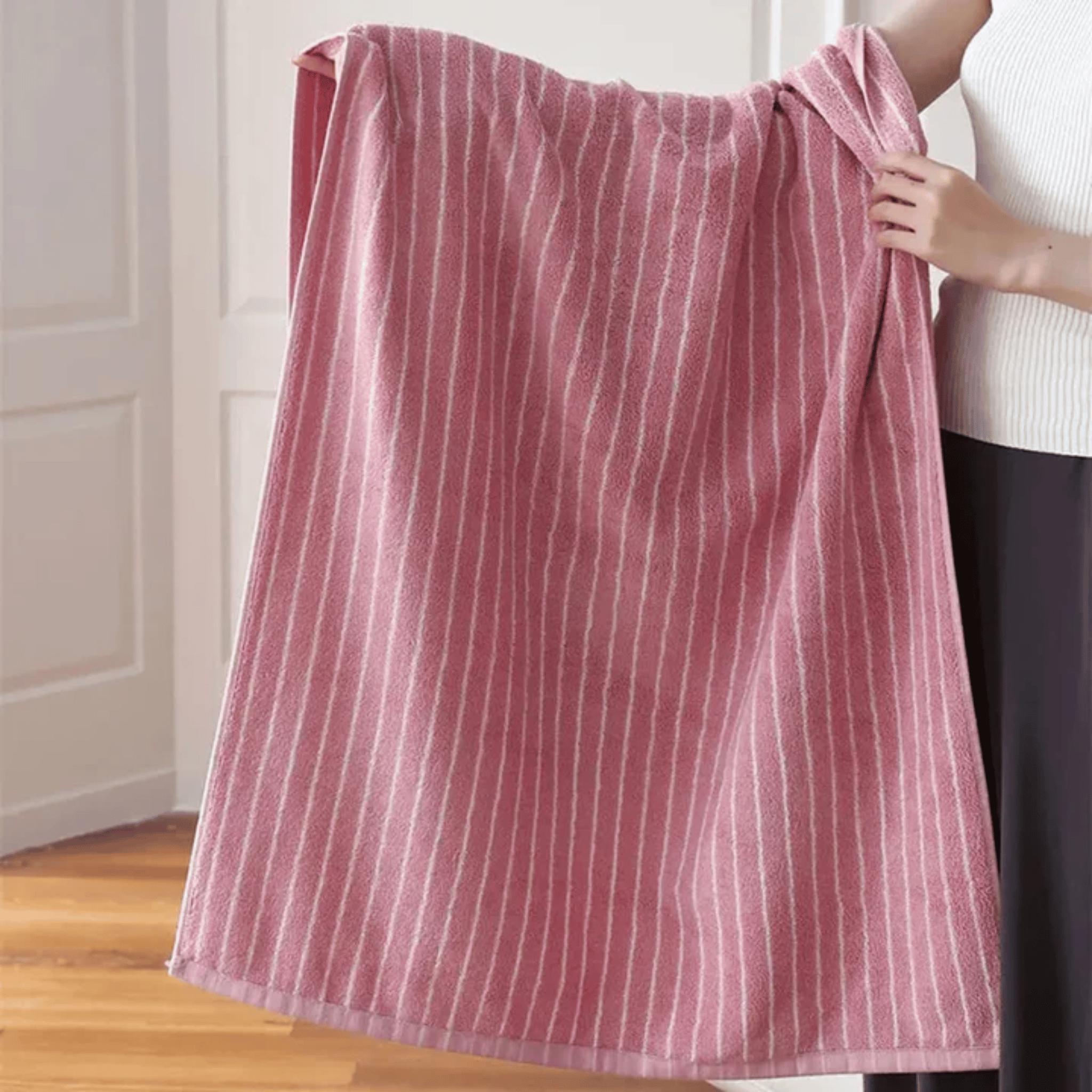 Rosvik Striped Cotton Towels - Soft Rosé Face Bath, Retro Towel Collection