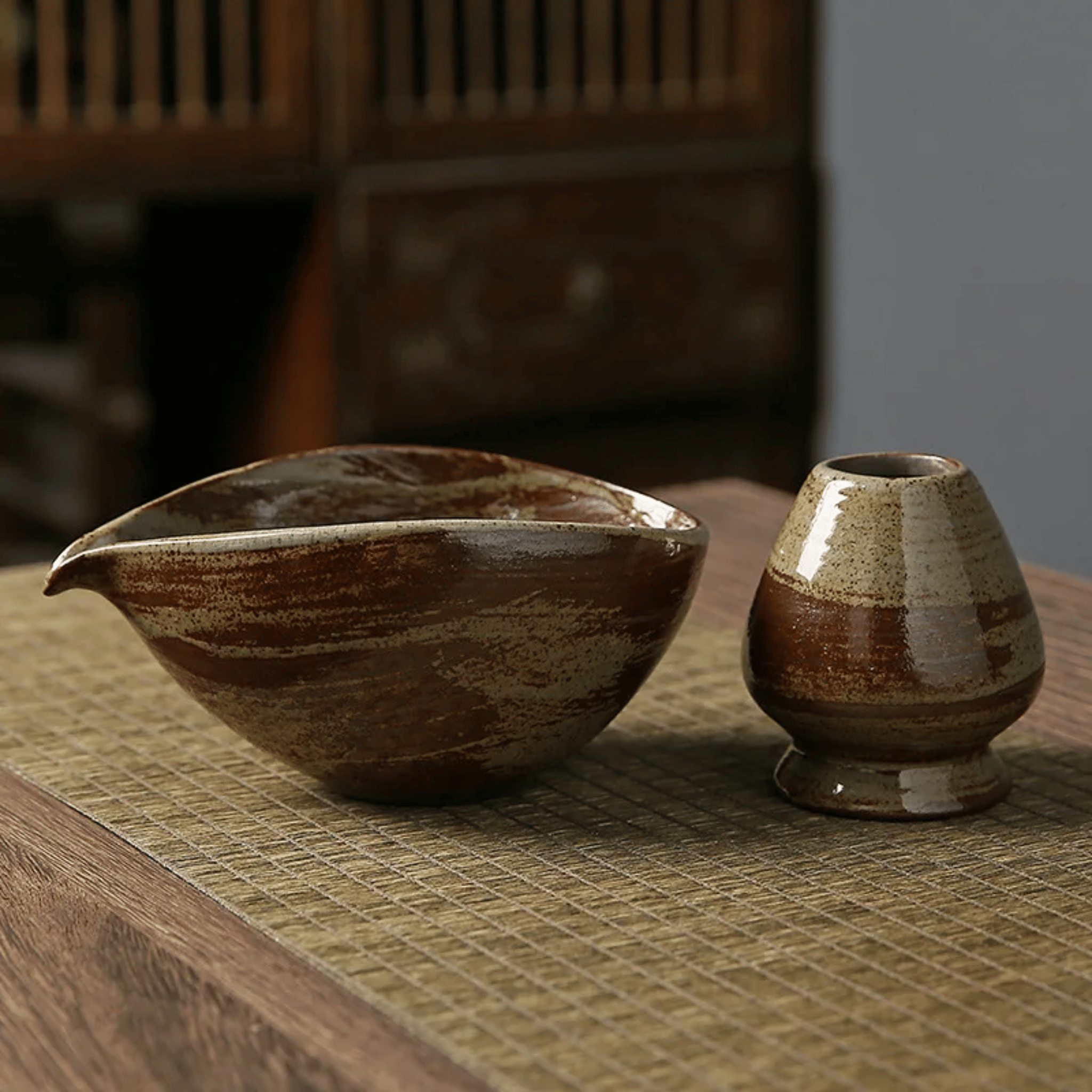 Japanese Matcha Tea Ceremony Set with Ceramic Bowl, Earth Glaze, Sets, Rovik 4-Piece