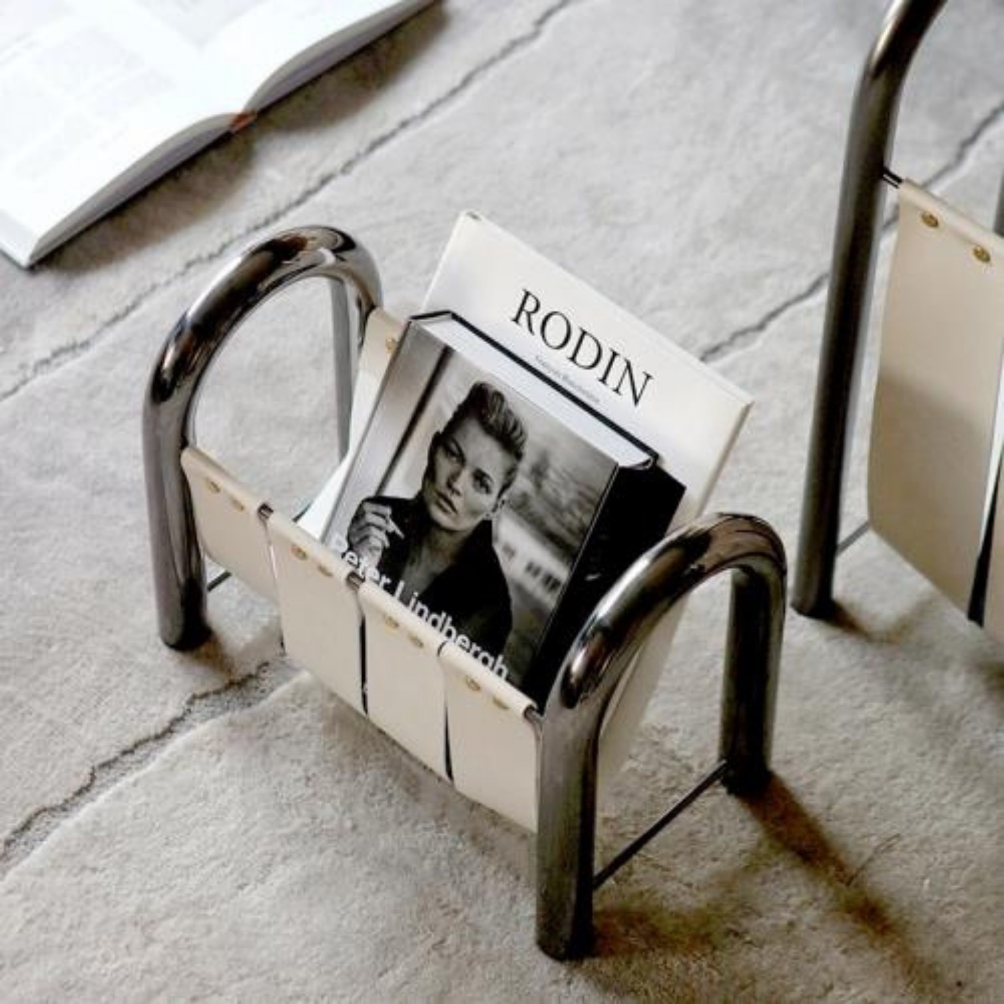 Rydda Modern Leather Magazine Rack with Metal Frame, Racks