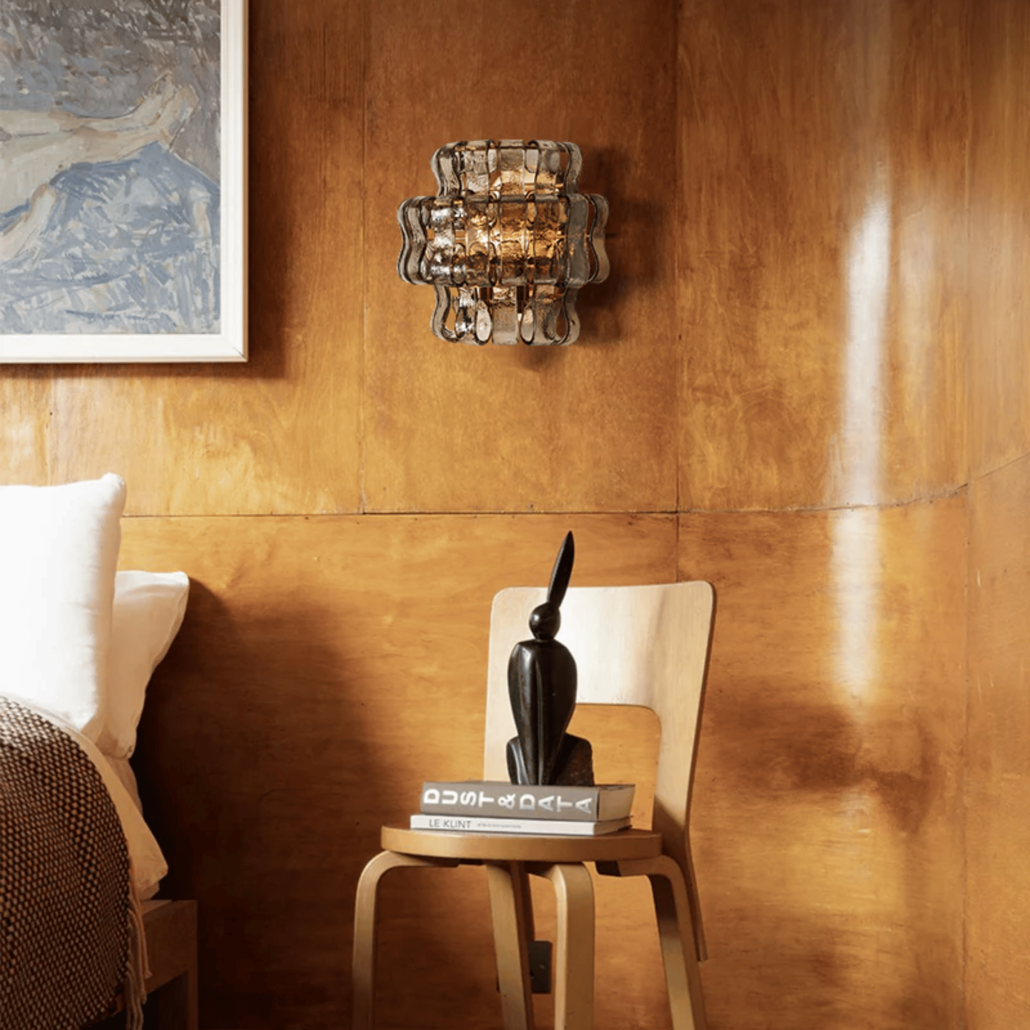 Silvra Gray Glass Wall Sconce in 4 Hardware Finishes, Light Fixtures, Murano-Style