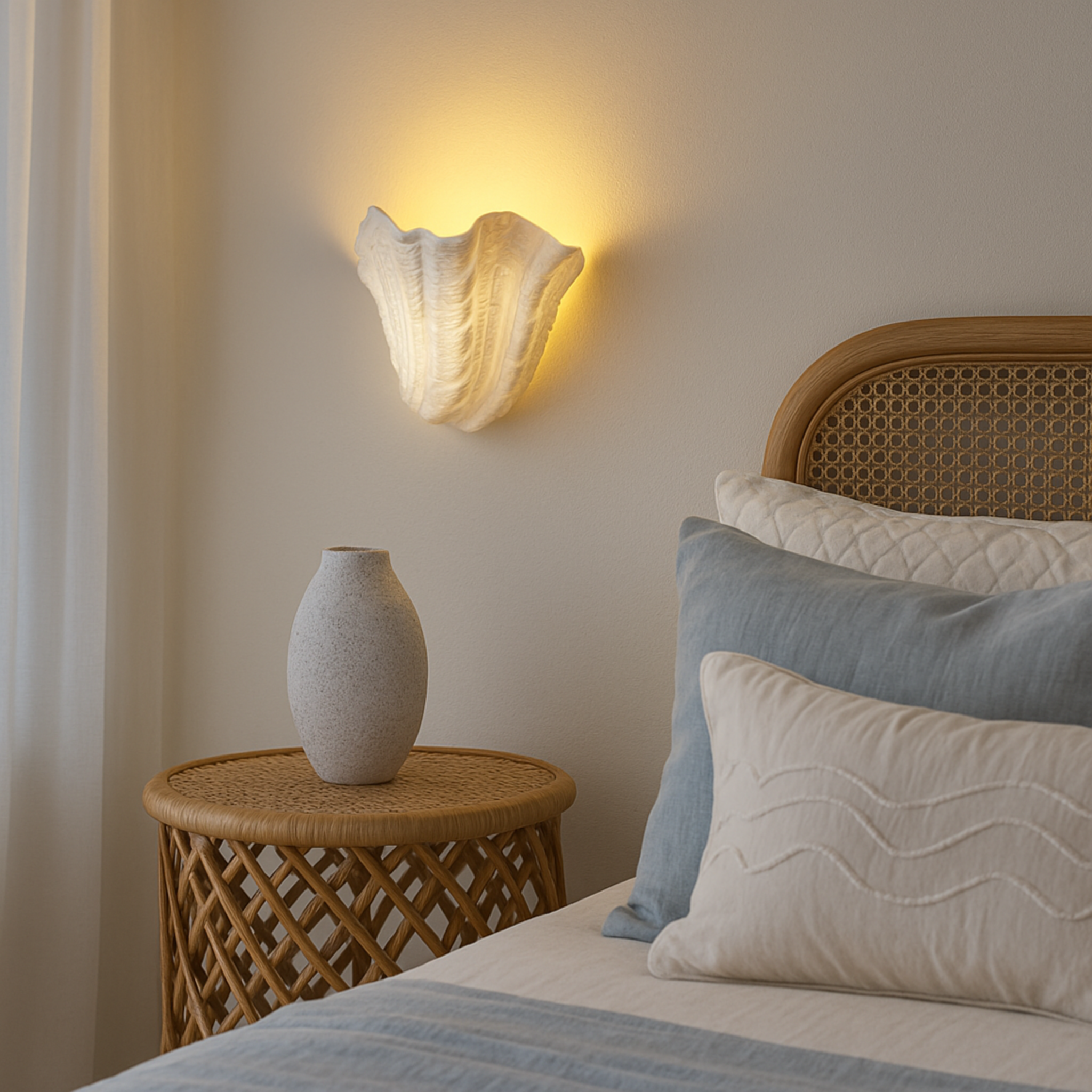 Skalva Gypsum Shell Wall Sconce Sculptural LED Light, Fixtures, Handcrafted