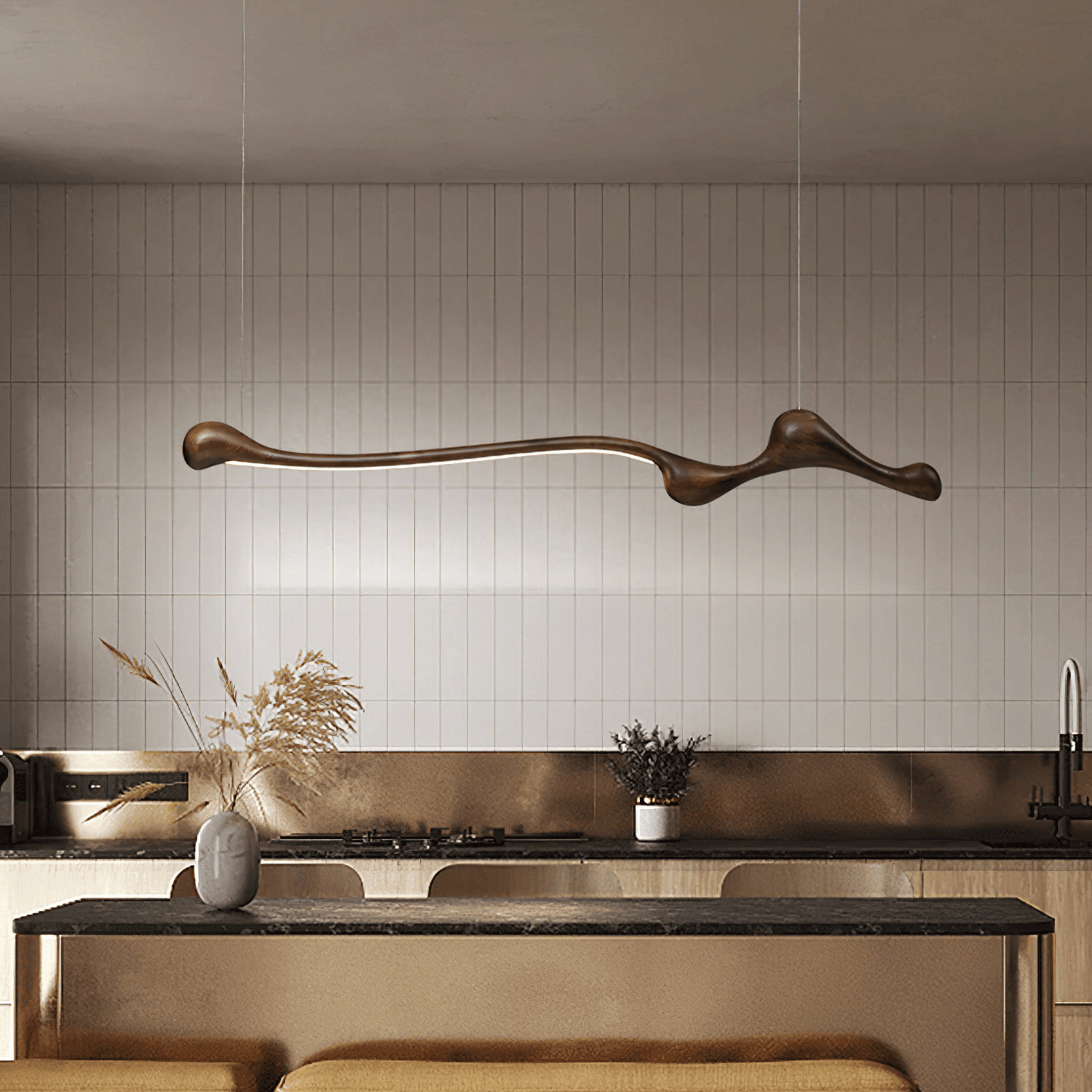 Skoglyn Ash Wood Dimmable Linear Pendant Light, Ceiling Fixtures