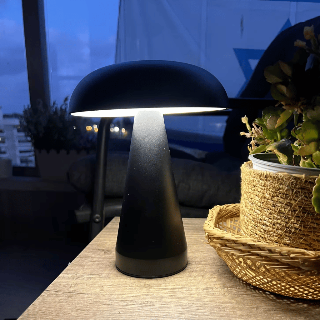Nordic Retro Mushroom Table Lamp Rechargeable LED, Black, Lamps, Solglo