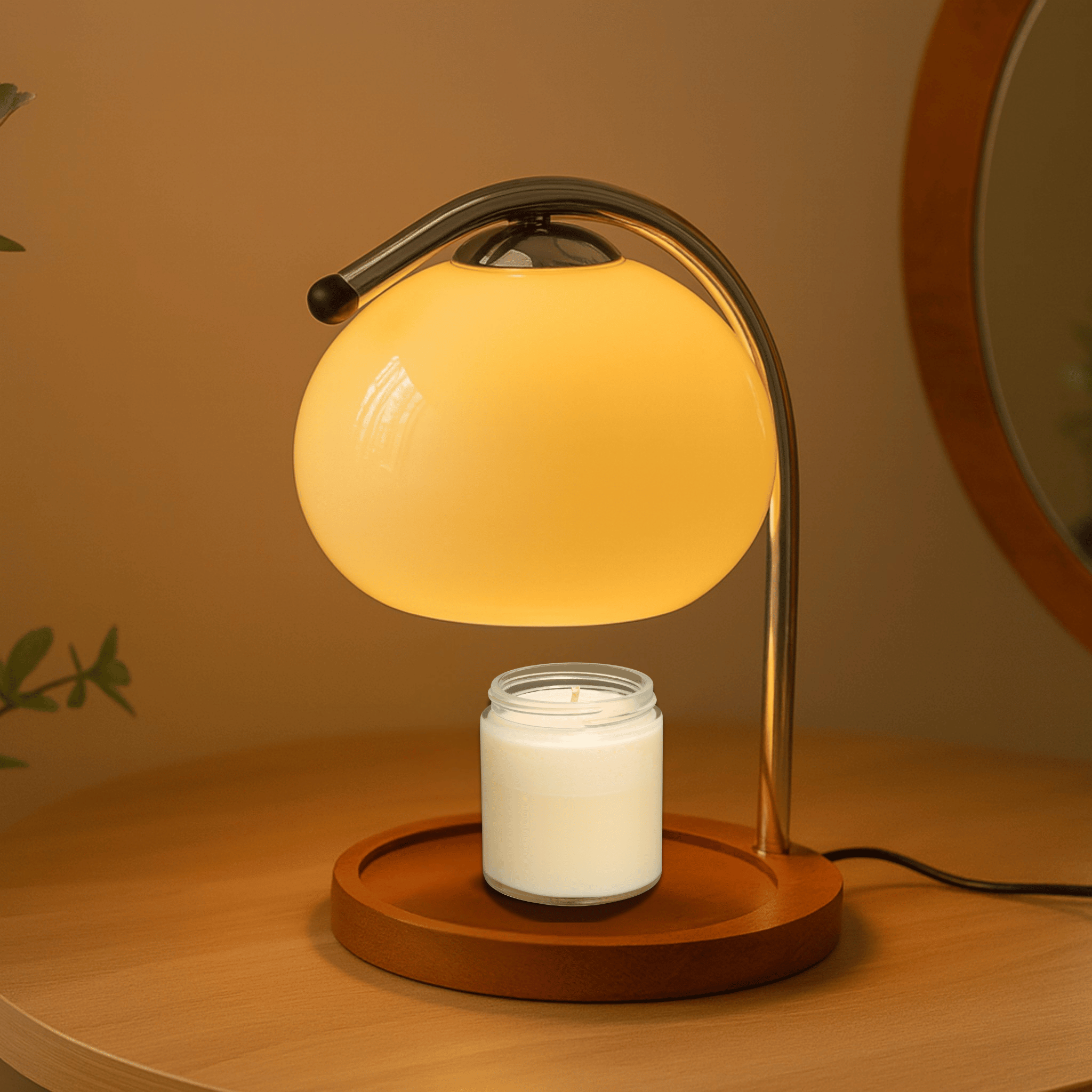 Stained Glass Candle Warmer Lamp for Cozy Ambiance, Beige, Table Lamps, Solvarm