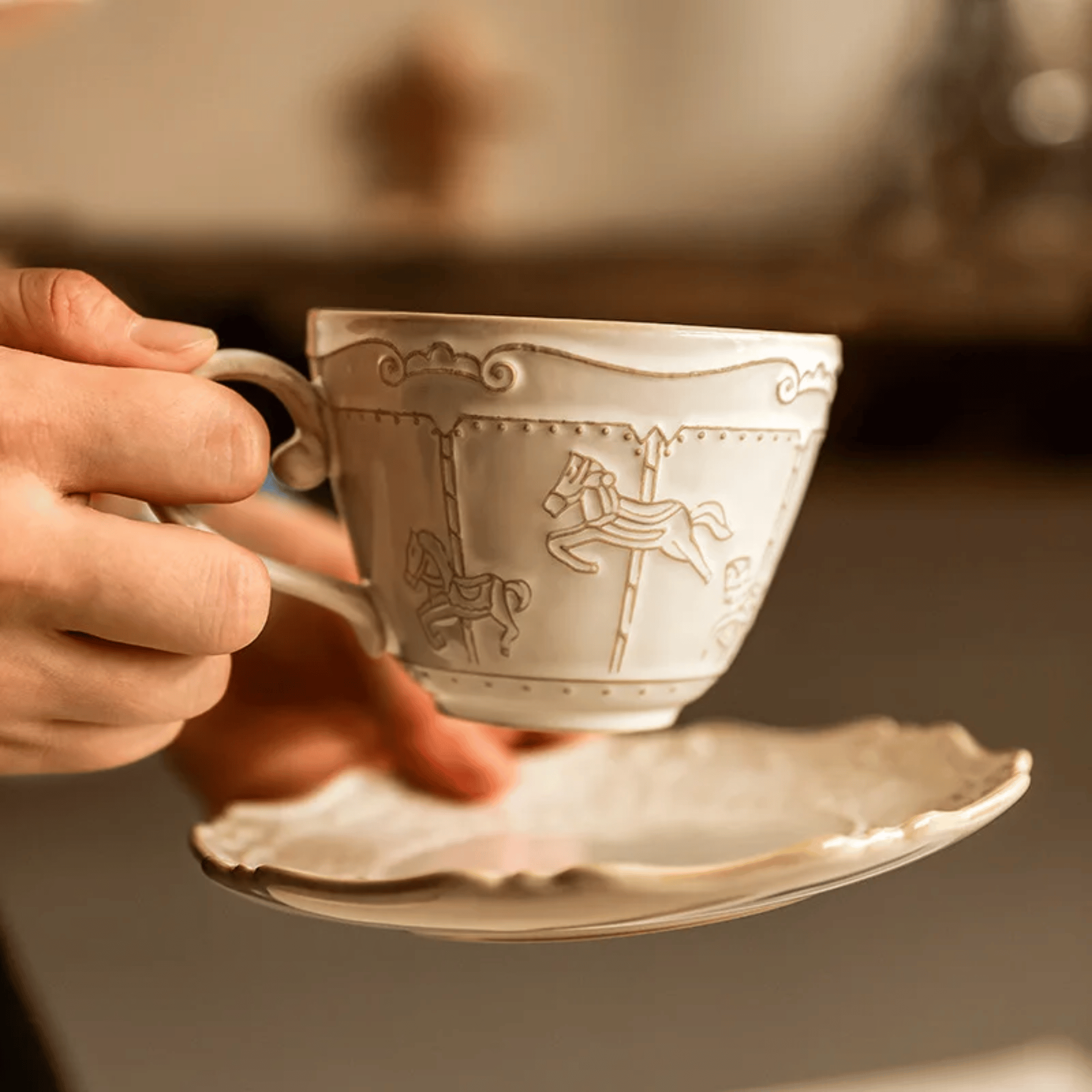 Vintage Ceramic Mug and Saucer Set 6 Pieces Retro, Tea Sets, Solvei Handcrafted