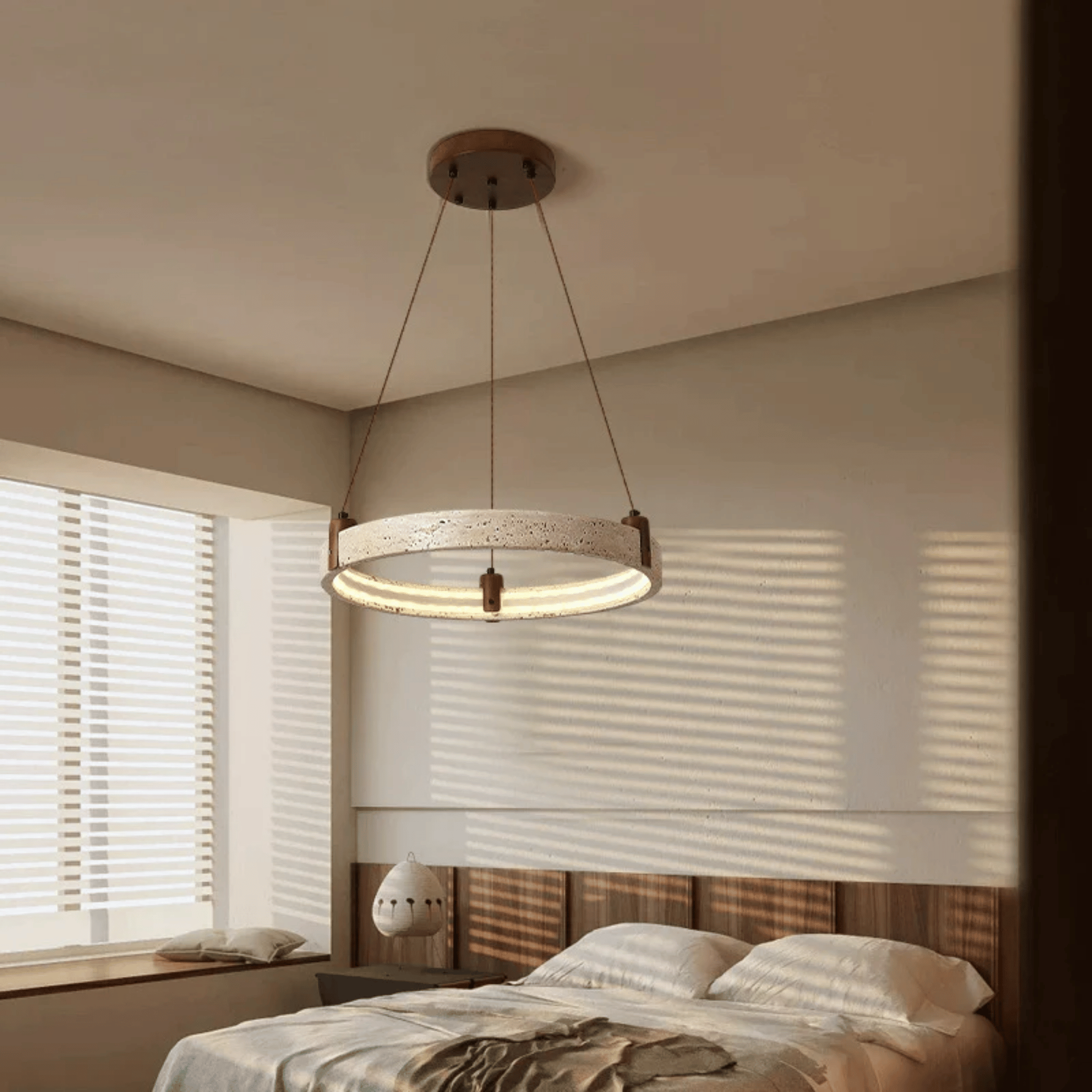 Stone Ring Pendant Light – Nordic Minimalist Decor, Ceiling Fixtures, Steina Natural Dimmable