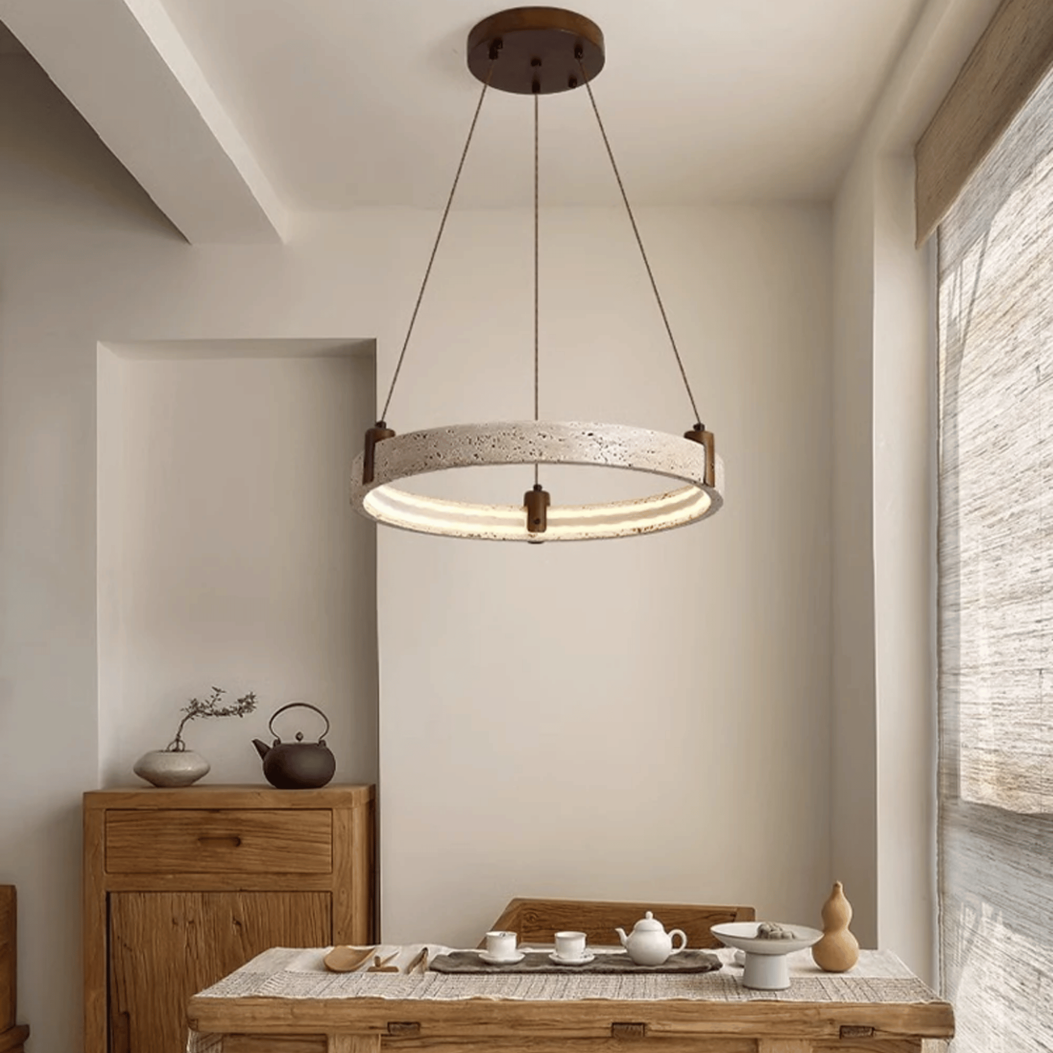 Stone Ring Pendant Light – Nordic Minimalist Decor, Ceiling Fixtures, Steina Natural Dimmable