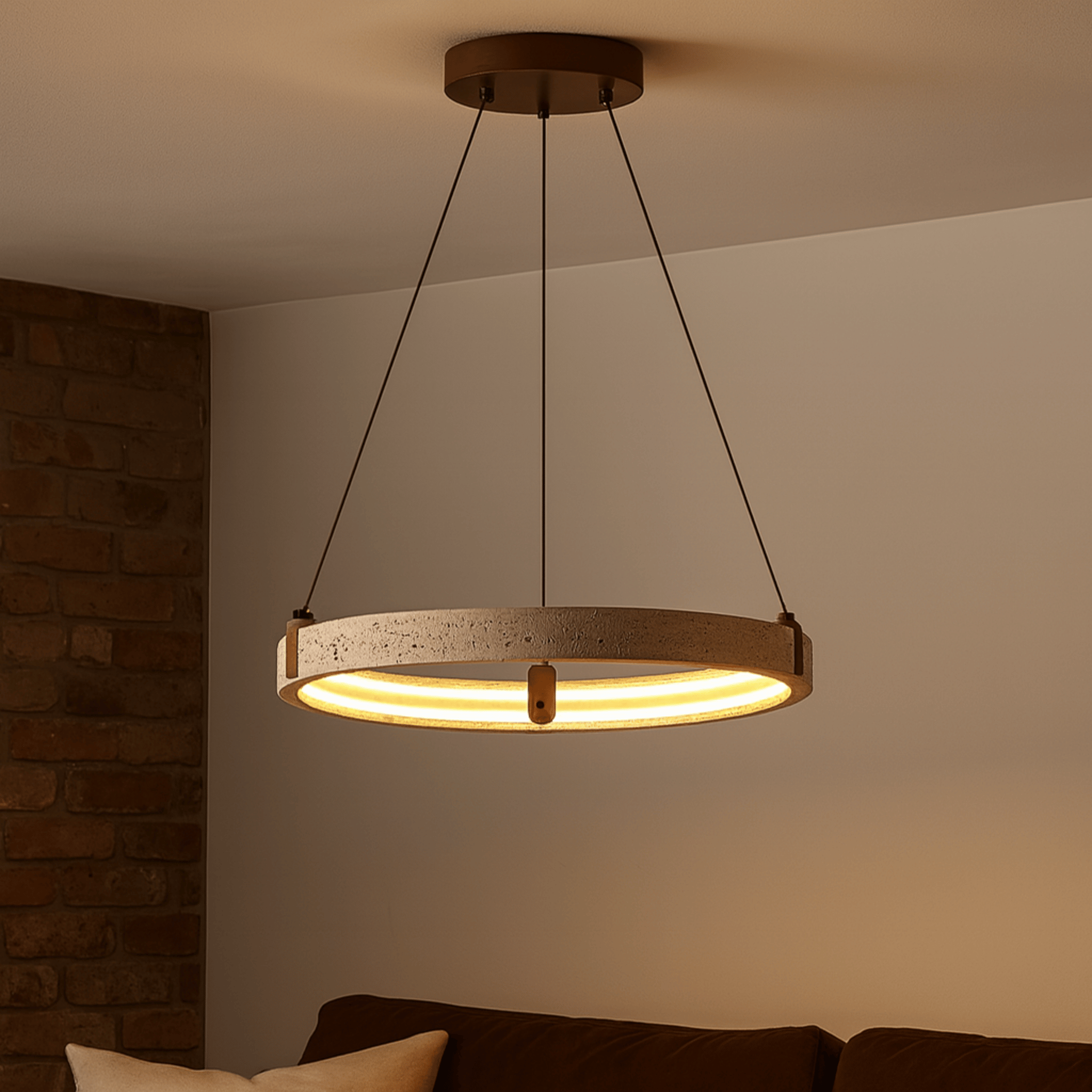 Stone Ring Pendant Light – Nordic Minimalist Decor, Medium / Dimmable, Ceiling Fixtures, Steina Natural