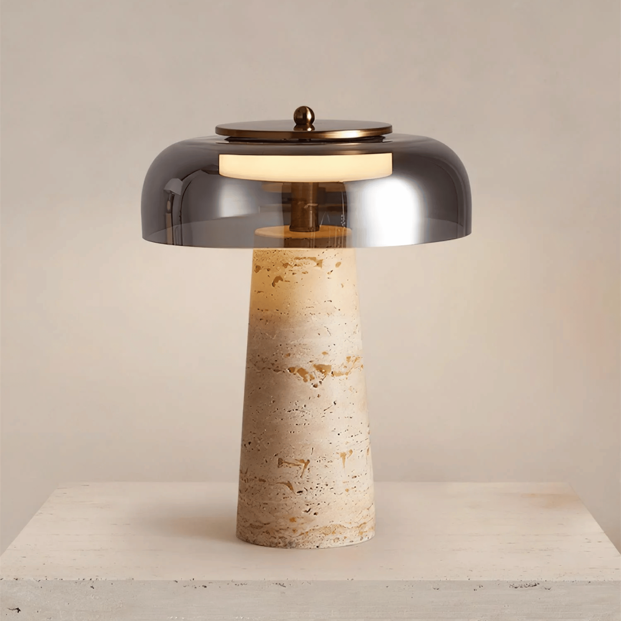Natural Travertine Stone Table Lamp with 3-Color LED, Lamps, Steina
