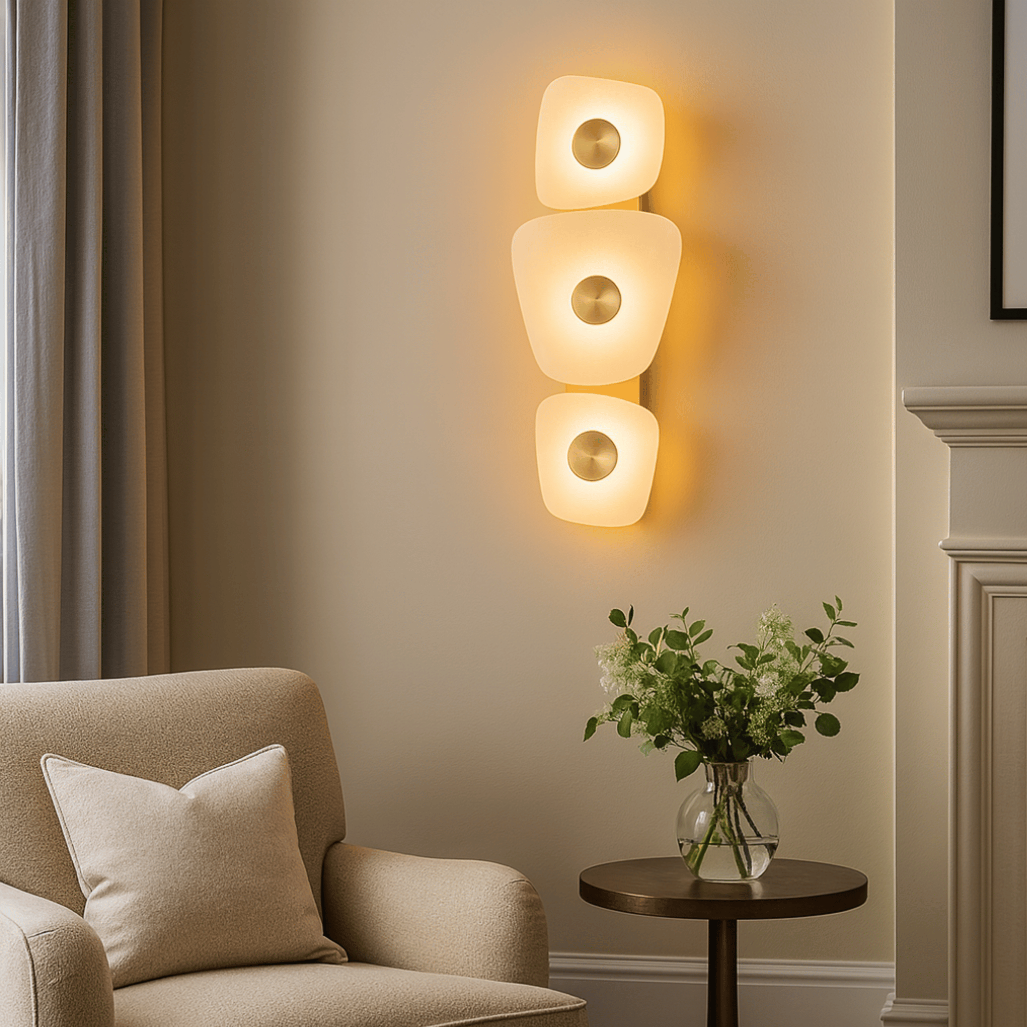 Marble Brass Trio Wall Sconce with Dimmable LED, Light Fixtures, Steinglo