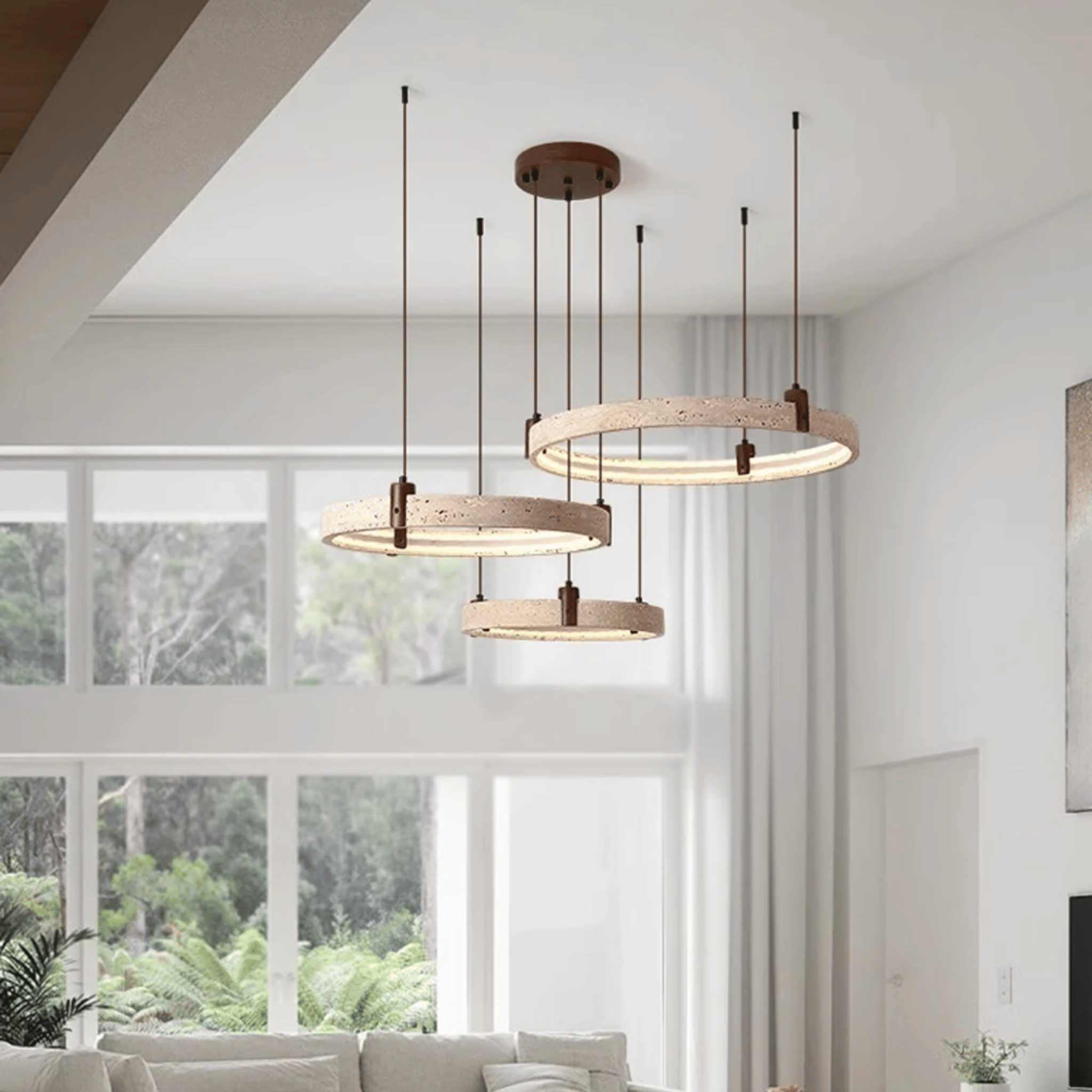 Steinrund Stone Ring Pendant Light for Dining, Ceiling Fixtures, Natural Multi-Ring