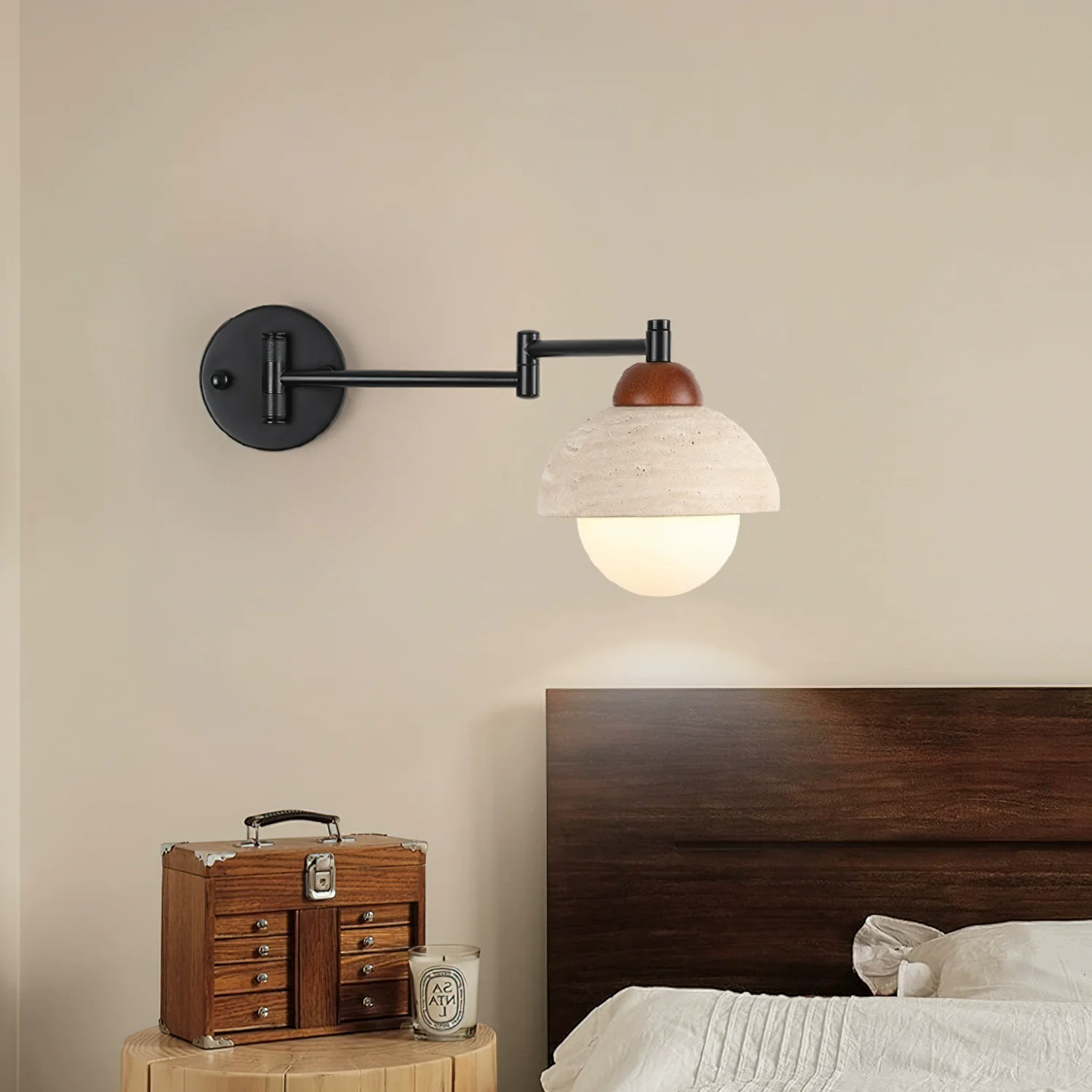 Travertine Adjustable Wall Sconce with Warm LED, Light Fixtures, Steiva Natural