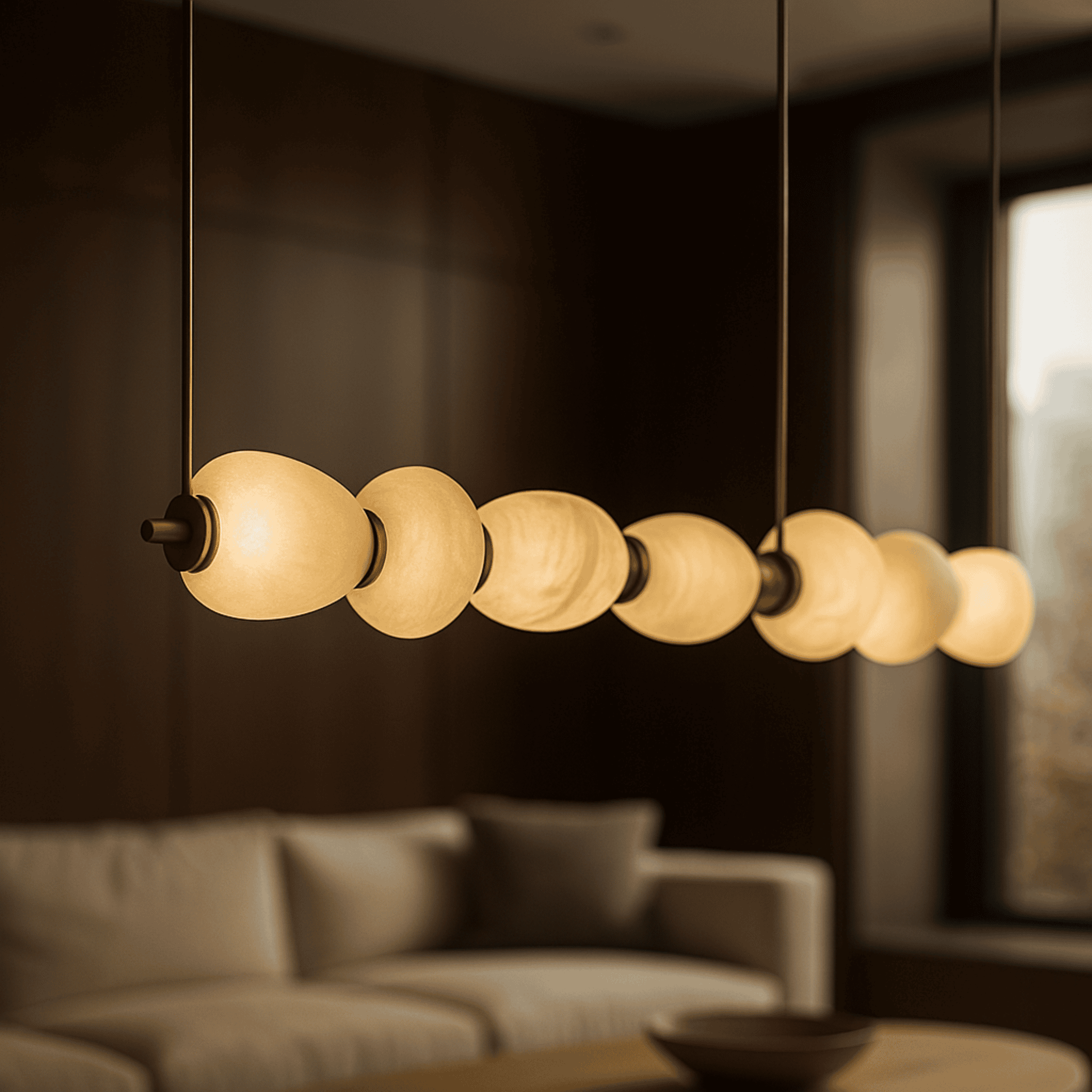 Stenvei Marble Pendant Light – Gold Dimmable 53 in, Ceiling Fixtures, Natural