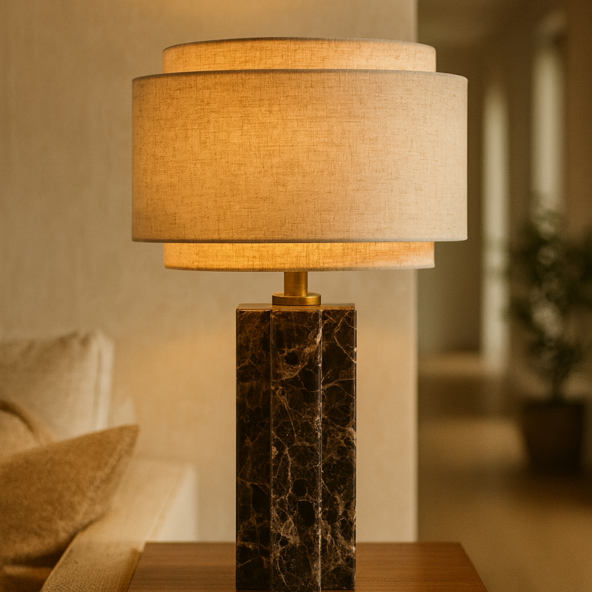 Natural Marble Table Lamp Warm White Nordic Light, Lamps, Stenvei Fabric Shade