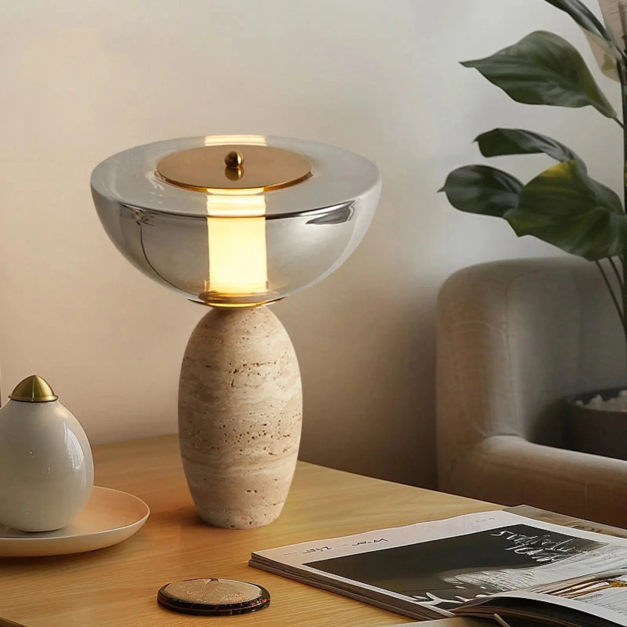 Travertine Natural Stone Table Lamp for Nordic Home, Lamps, Stenvei
