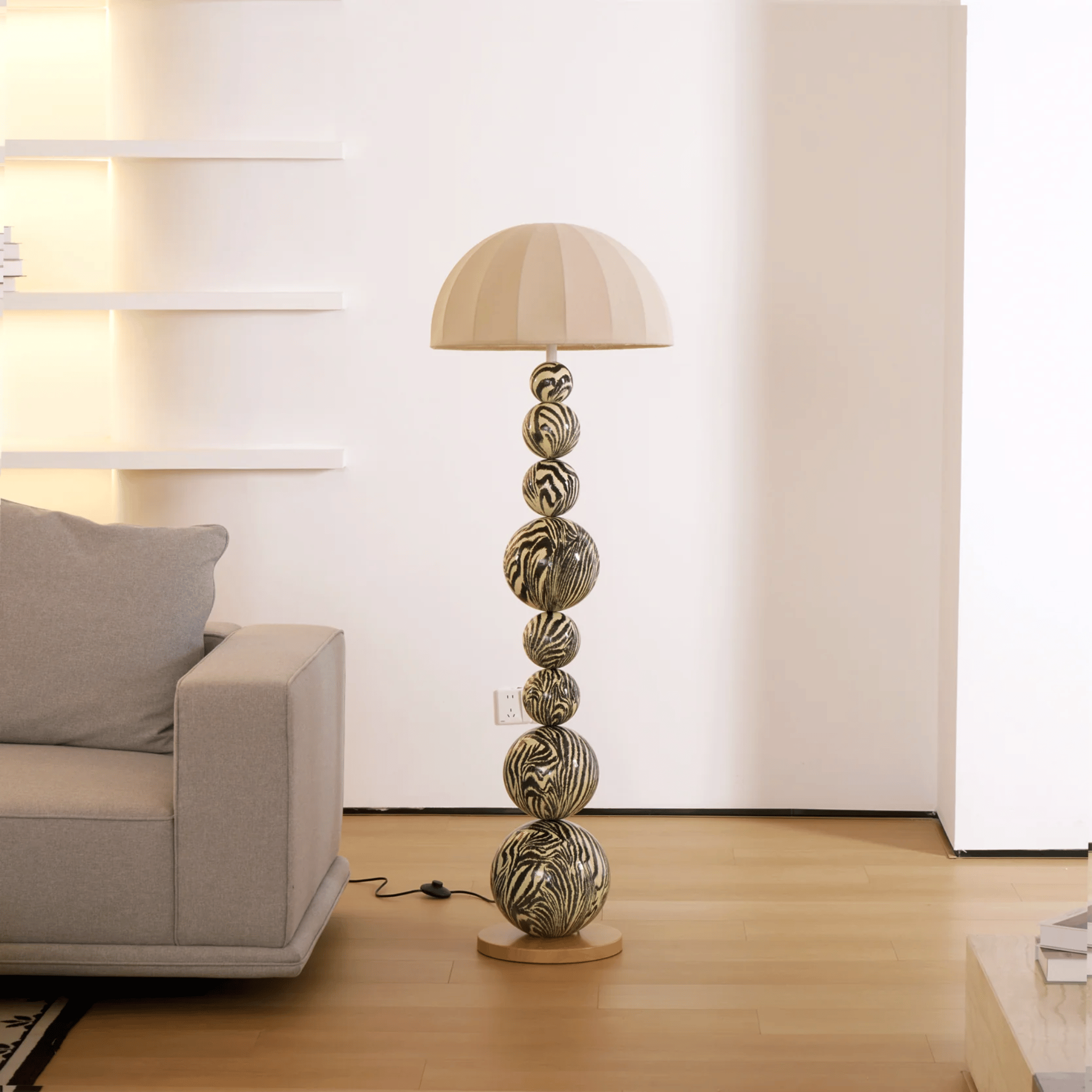 Stokkra Sculptural Zebra Floor Lamp for Living Room, Lamps, Wood Base