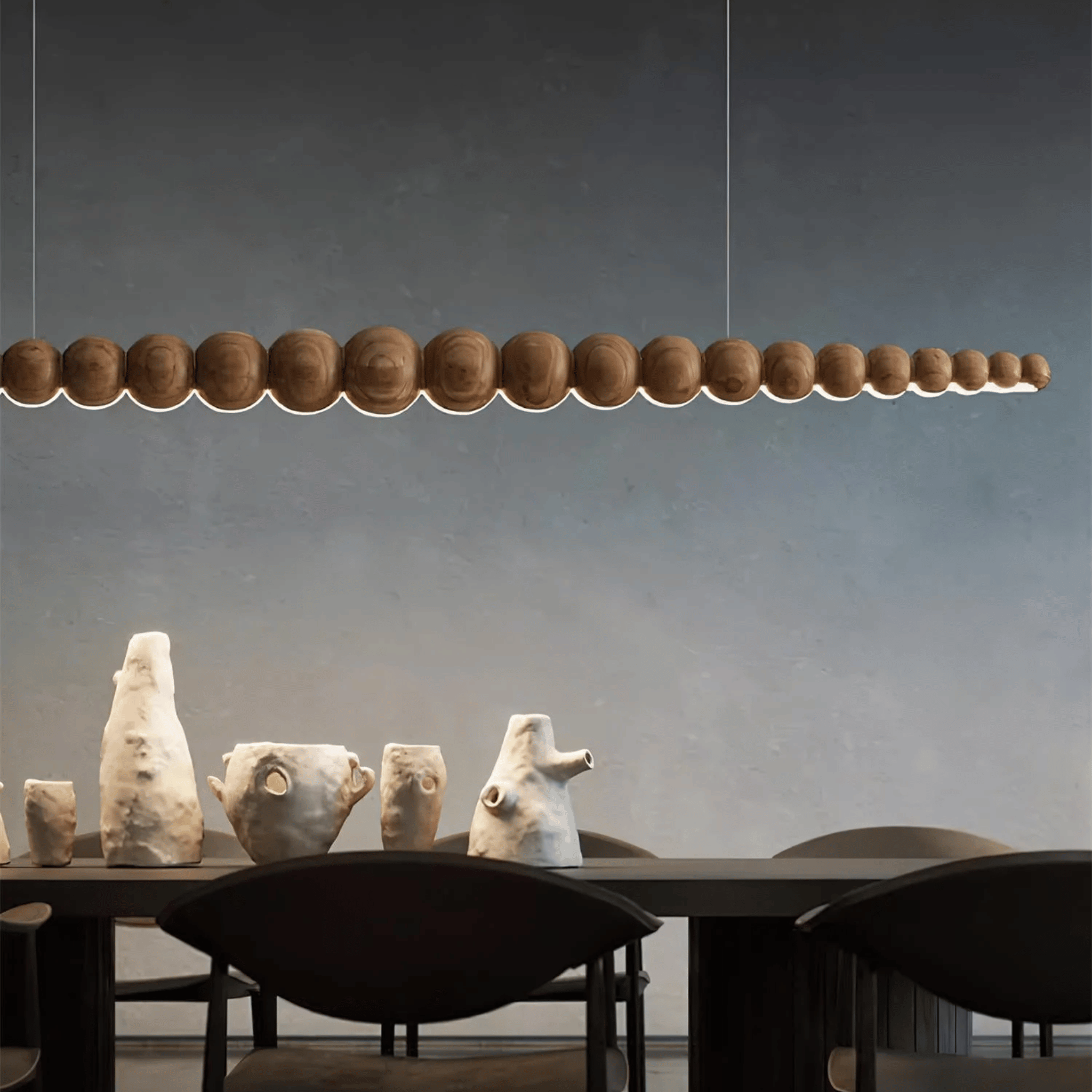 Strale Dimmable Linear Wood Bead LED Pendant Light, Ceiling Fixtures