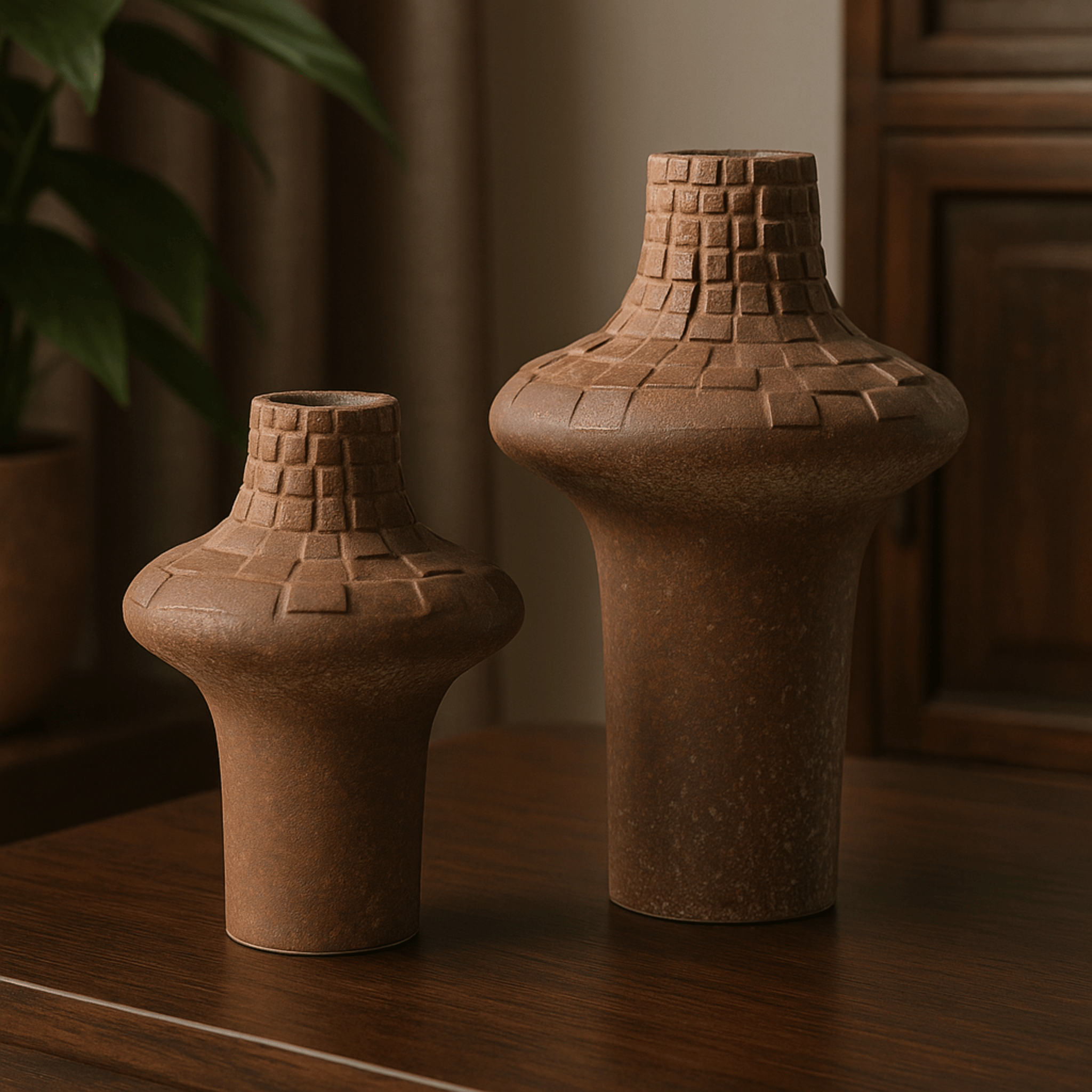 Torva Plaid Ceramic Vase Handcrafted Artisan Decor, Vases, Rustic