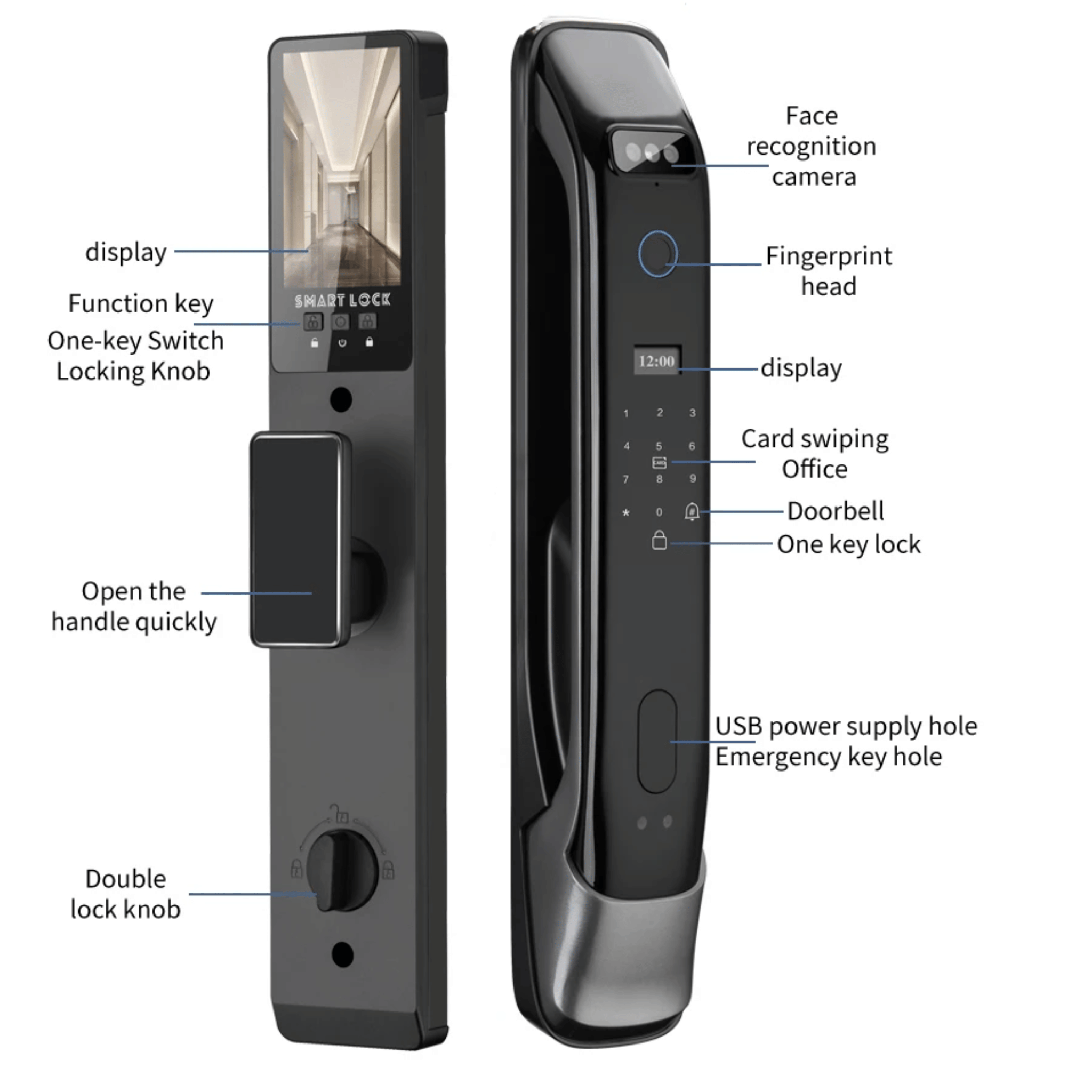 Smart Biometric Door Lock with 3D Face Recognition, Deadbolts, Vaktir