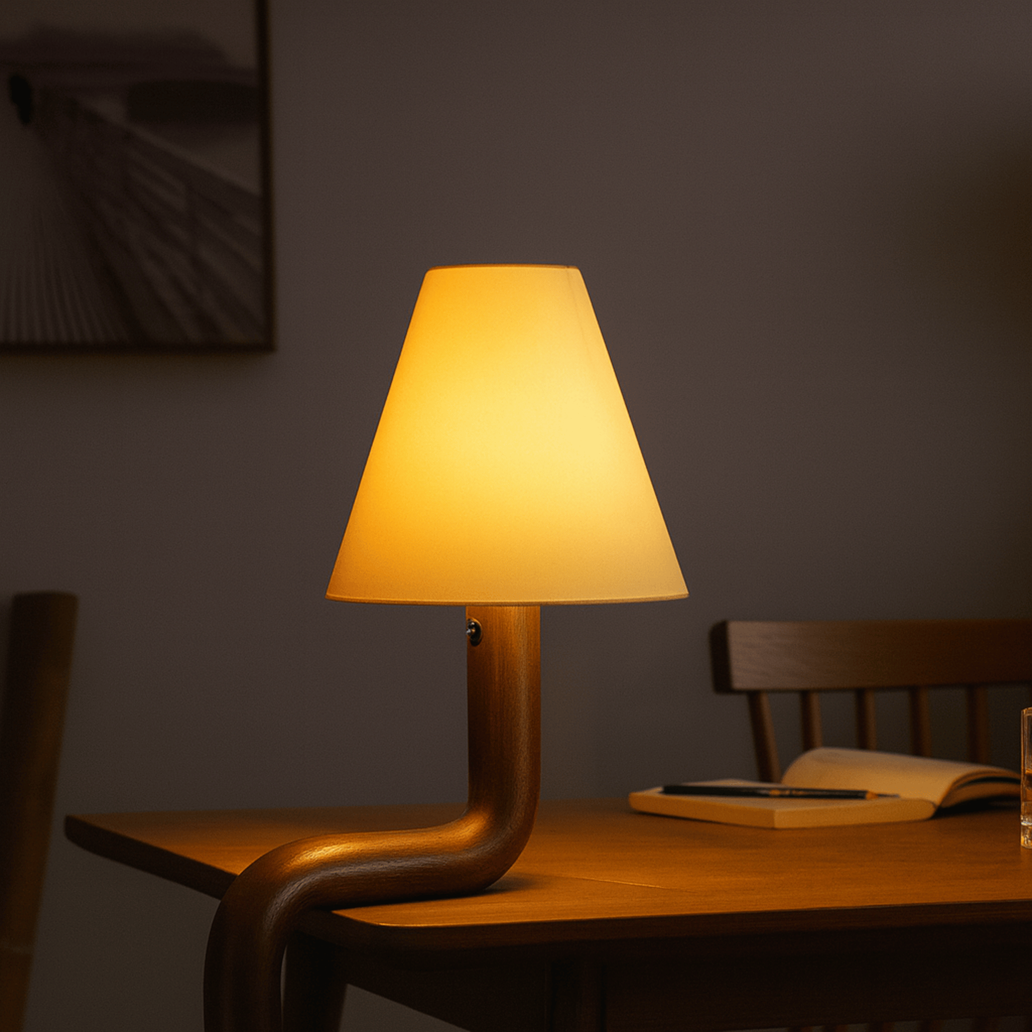 Varma Artisan Solid Wood Table Lamp Warm LED Light, Walnut, Lamps, Nordic