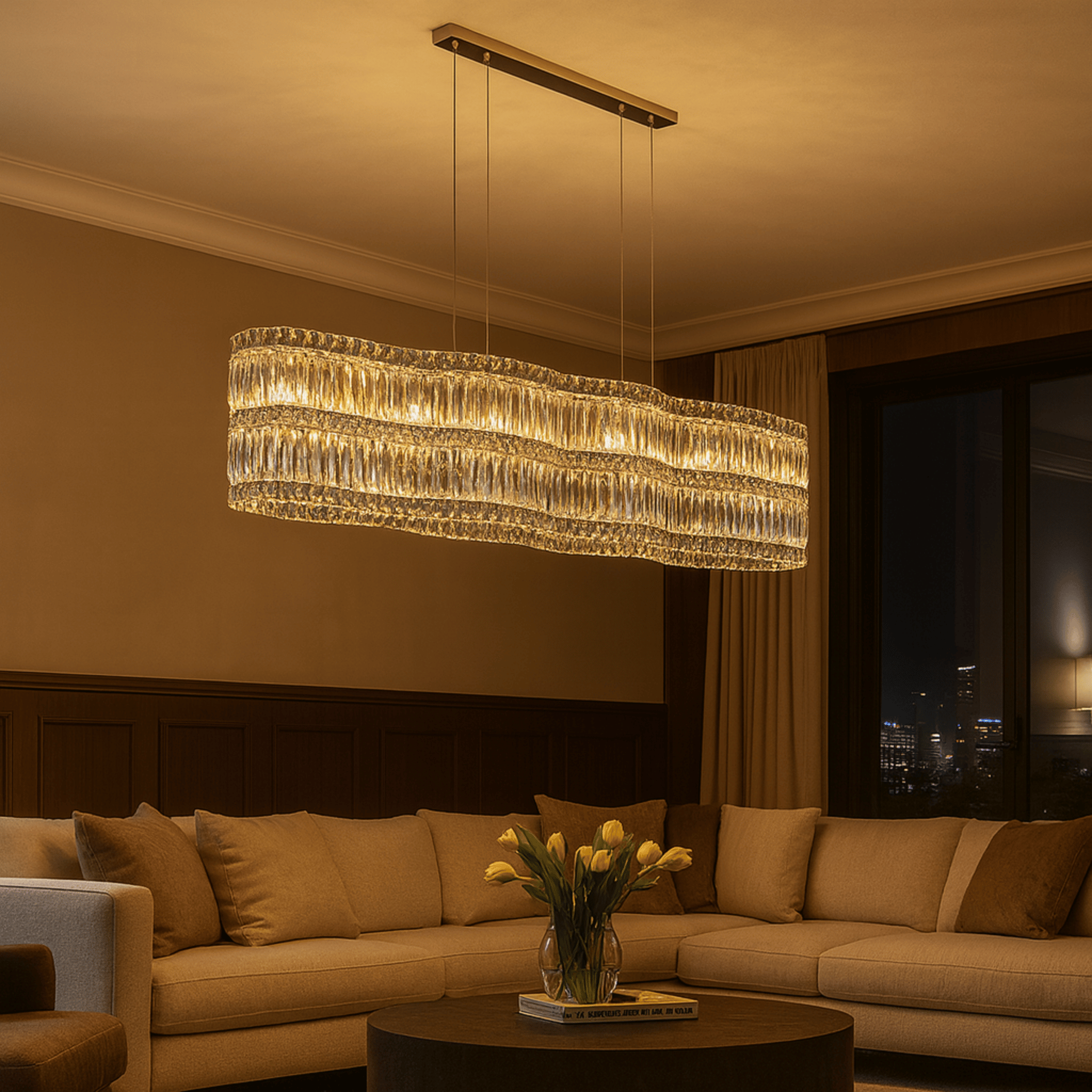 K9 Crystal Wave Chandelier Dining Room LED Light, Small / Warm 3000K, Ceiling Fixtures, Vinda for Rooms