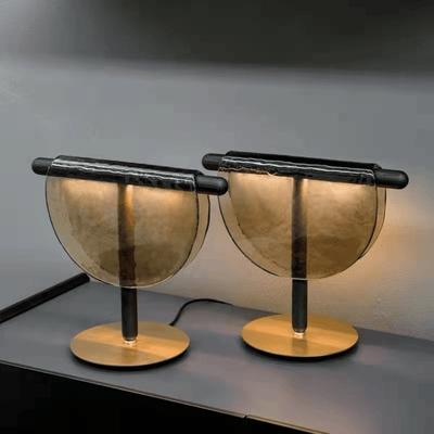 Translation missing: nl.Amber Glass Half-Moon Table Lamp Touch LED Light, Lamps, Ambra Sculptural