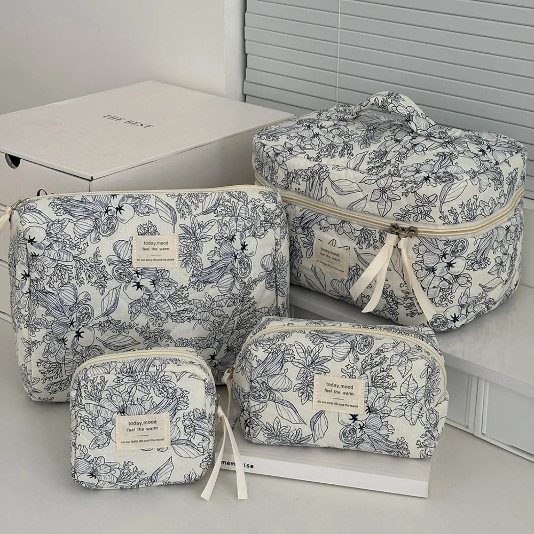 Vintage Floral Quilted Makeup Bag Set 4-Piece, Bags, Blomva