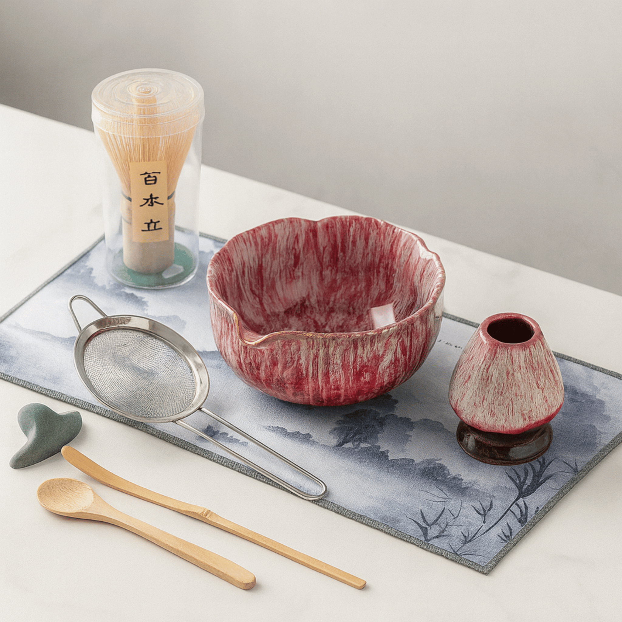 Blomva 8-Piece Ceramic Matcha Tea Set for Ritual, Glazed Pink, Sets, Kiln-Glazed Handcrafted Ceremony